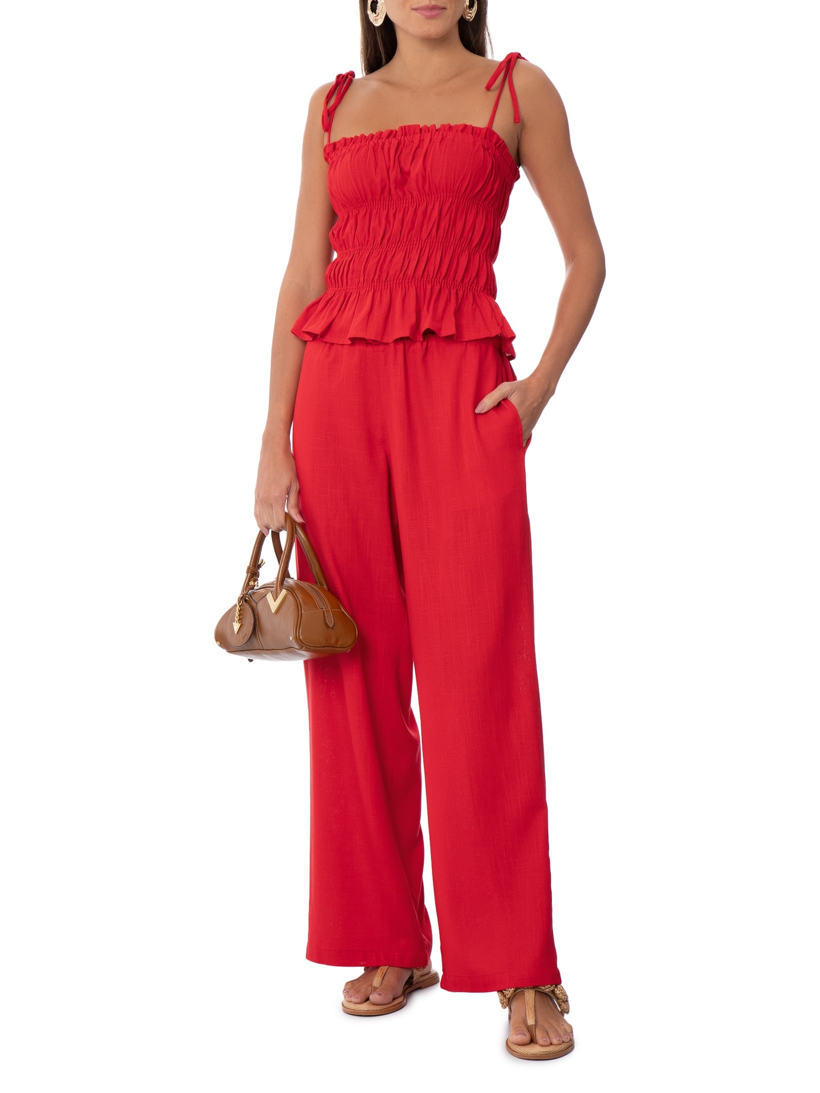 Calça Feminina Porto Pimenta Vermelho Panô