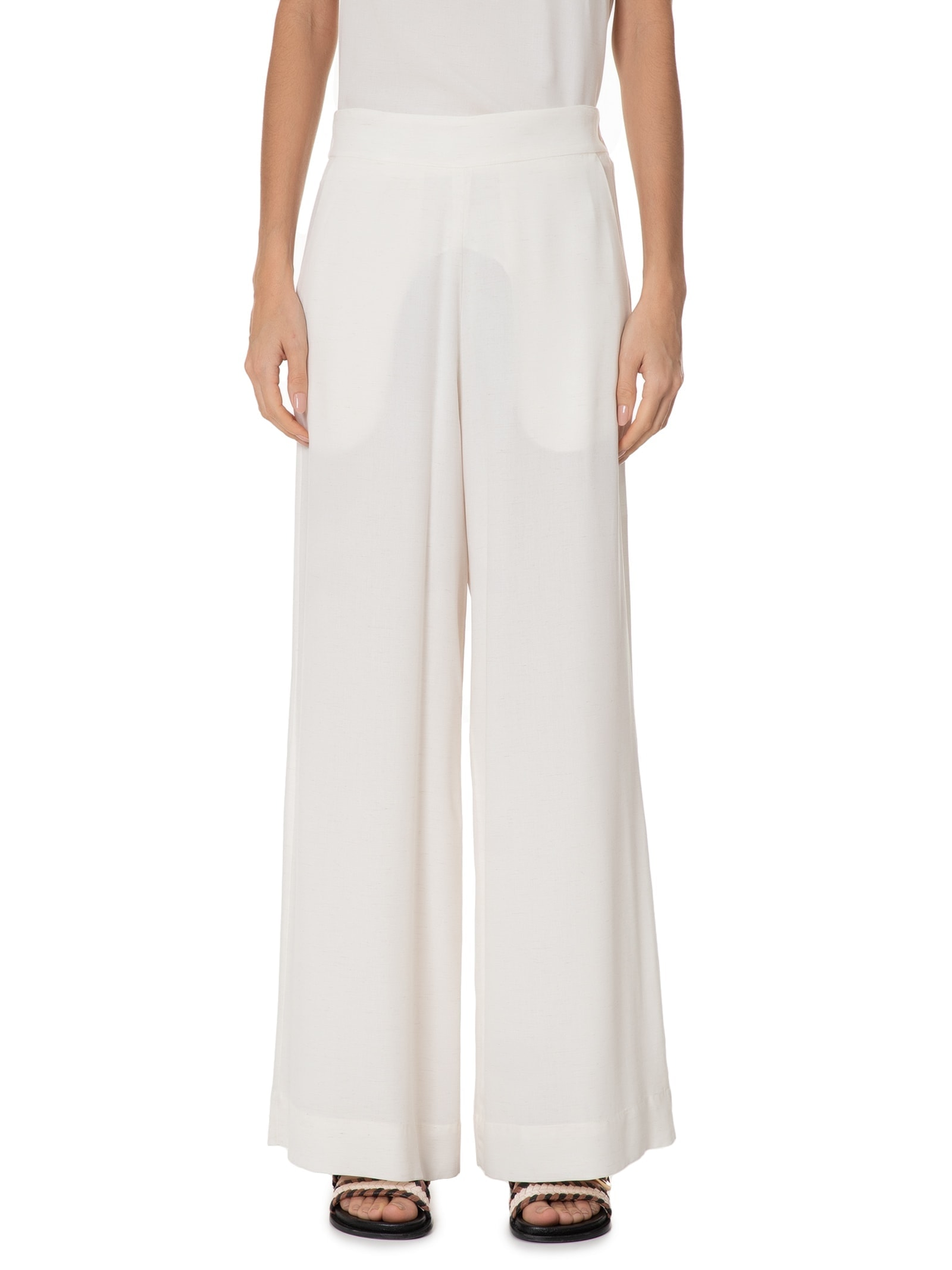 Calça Feminina Pregas Elástico Cintura Branco Dress To