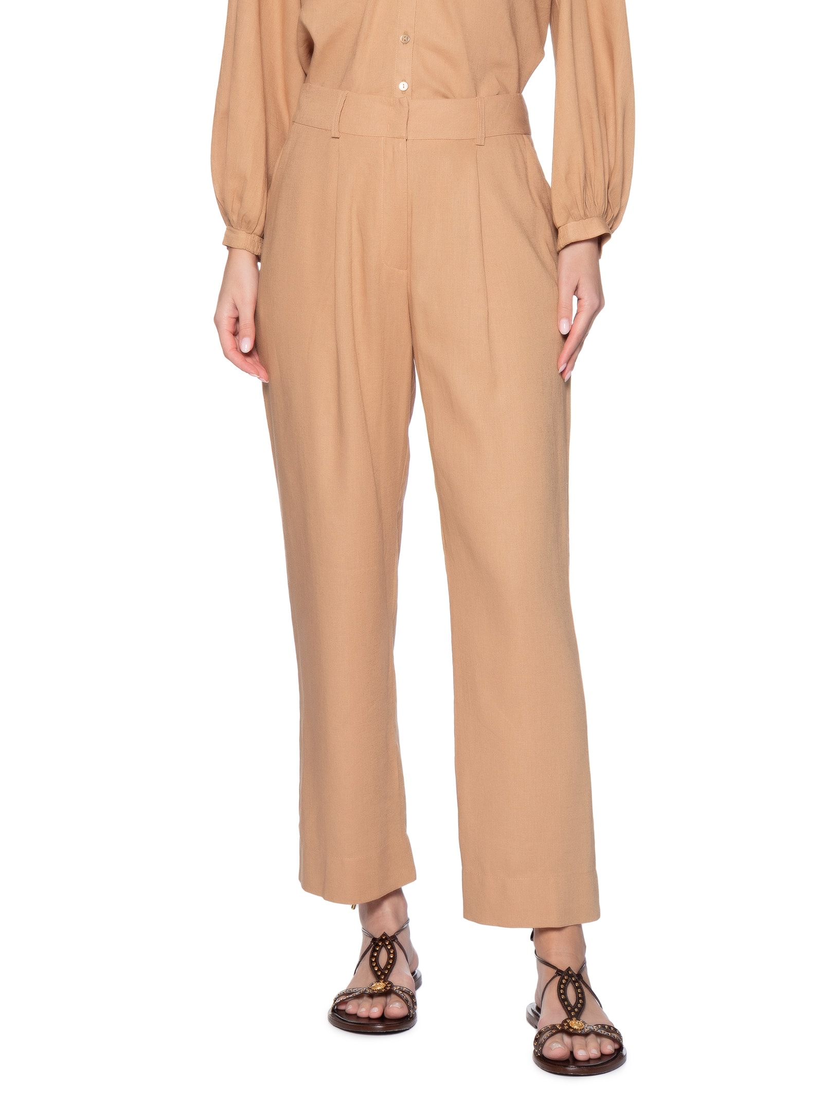 Calça Feminina Pregas Marrom Maria Filó