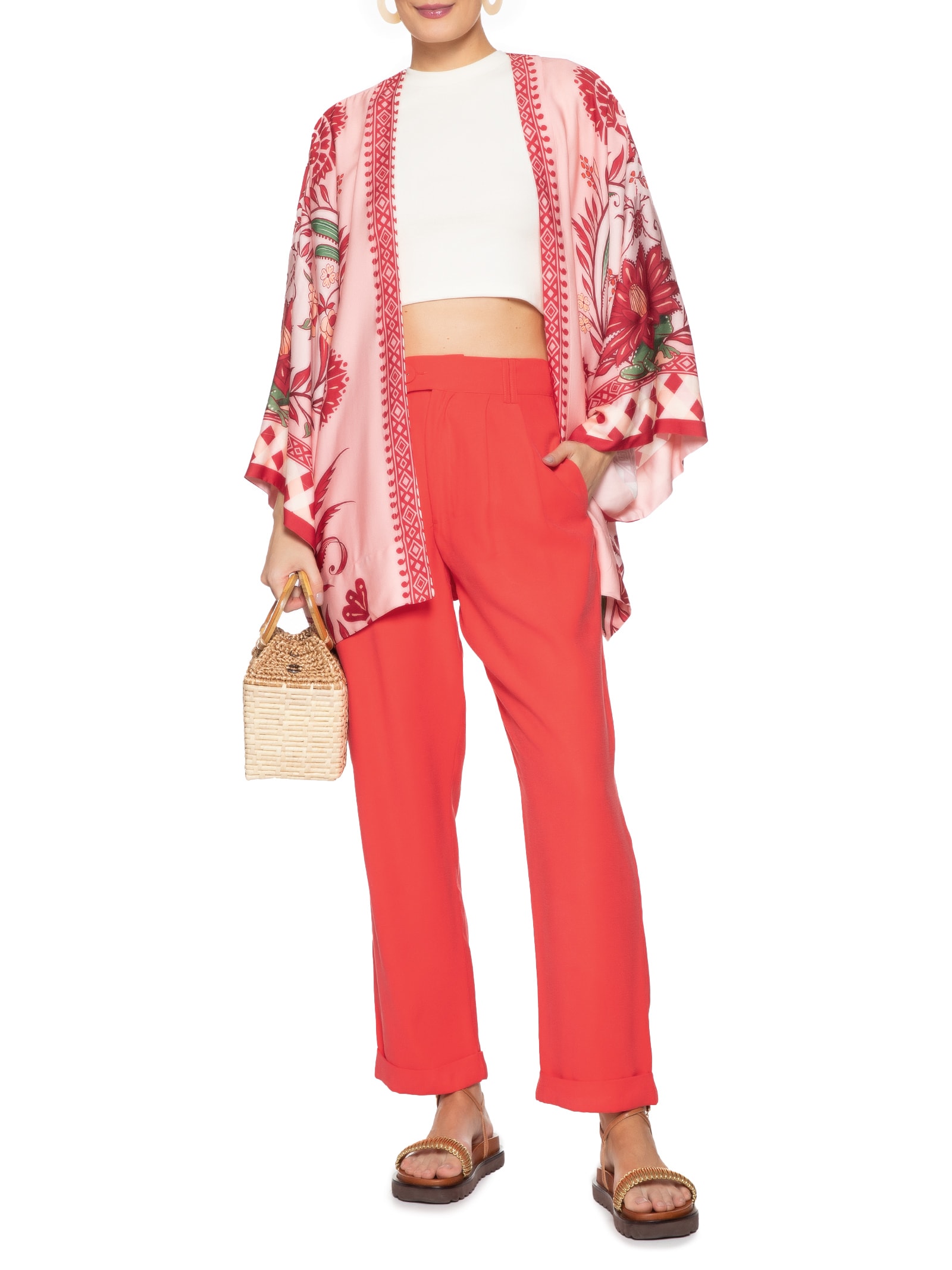 Calça Feminina Pregas Reta Vermelho  Farm