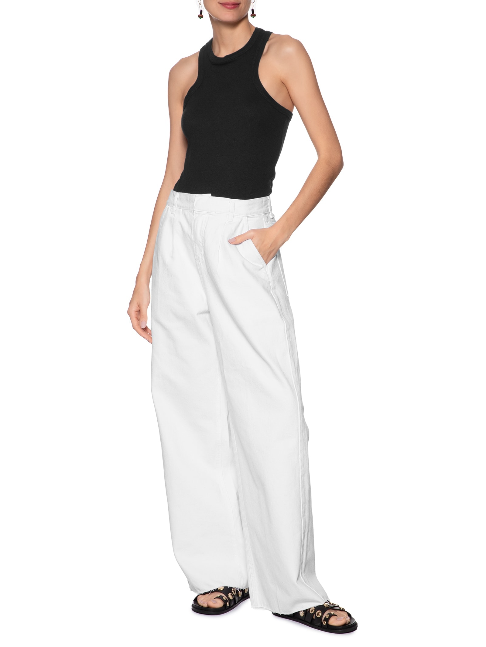 Calça Feminina Pregas White Denim Branco  Osklen