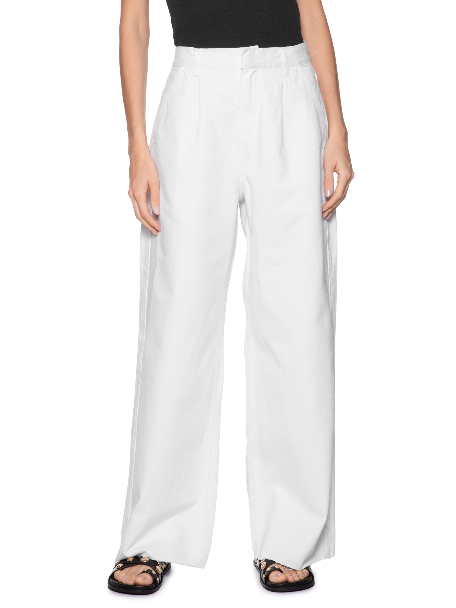 Calça Feminina Pregas White Denim Branco  Osklen