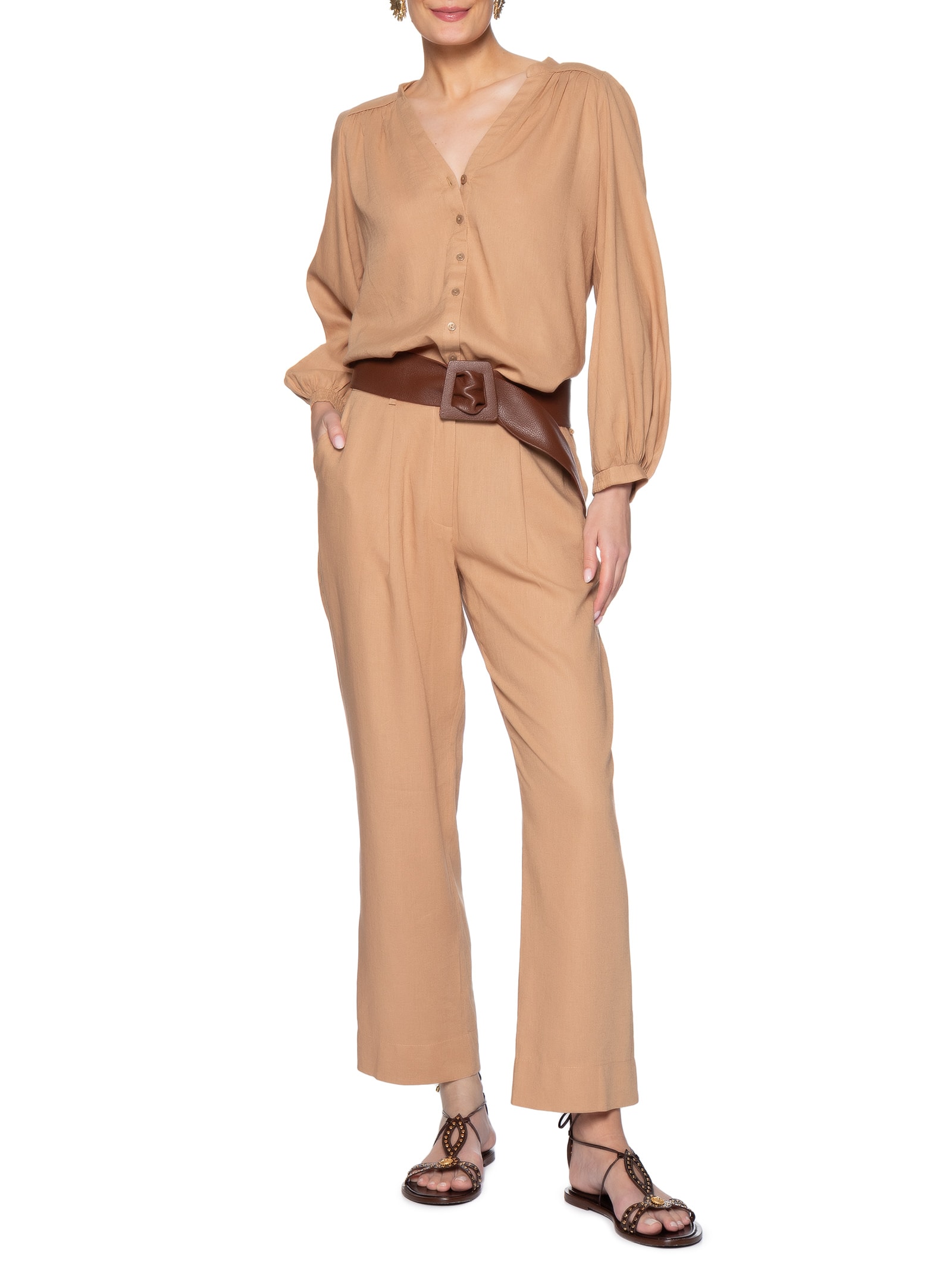 Calça Feminina Pregas – Marrom Maria Filó