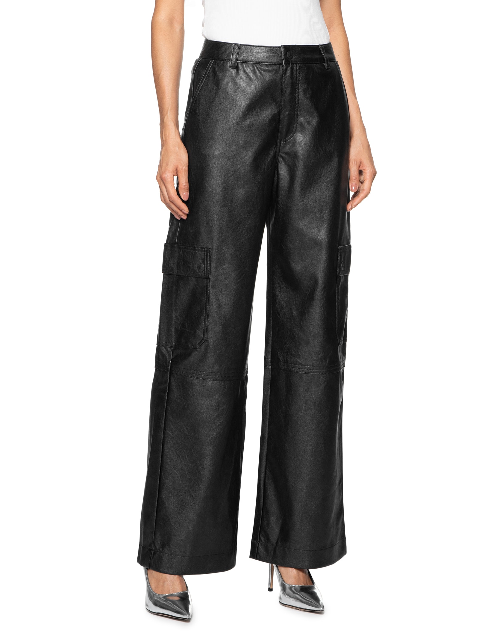 Calça Feminina Pu Wide Leg Cargo Calvin Klein Jeans Preto