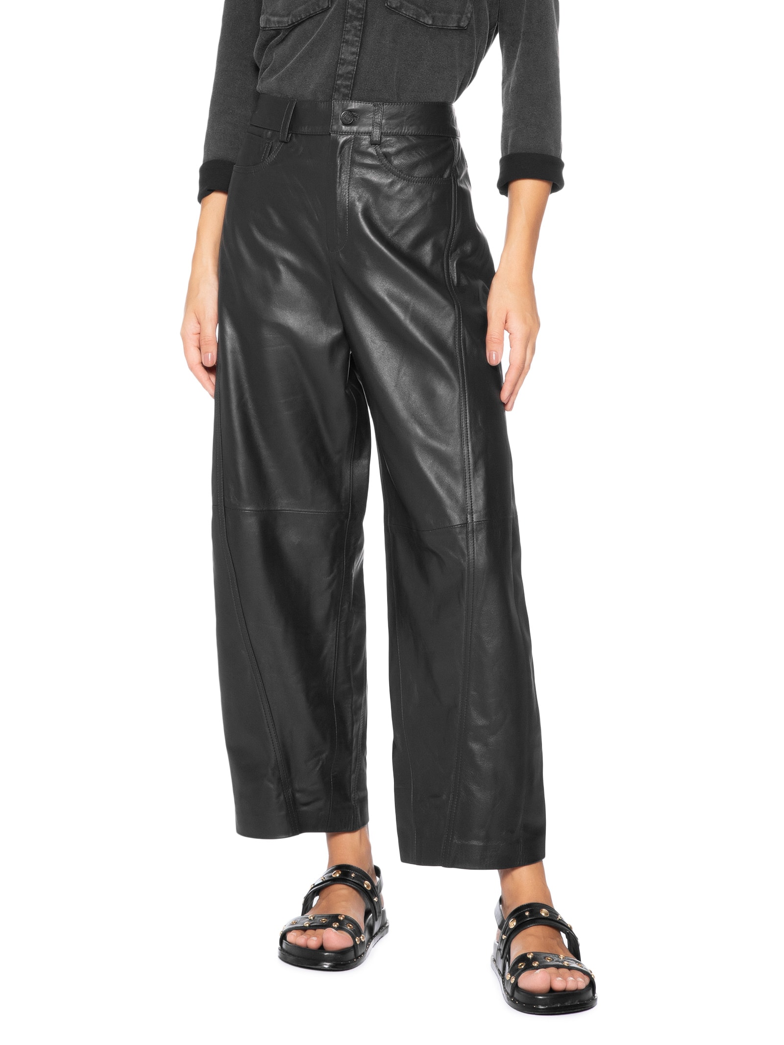 Calça Feminina Recorte Couro Tokio Preto Osklen