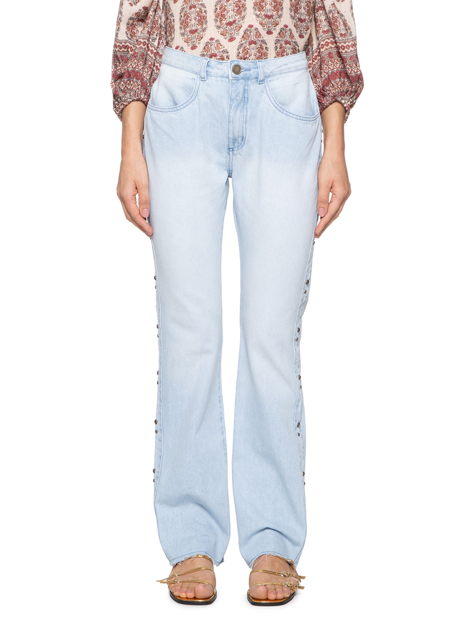 Calça Feminina Recorte Lateral Azul Maria Filó