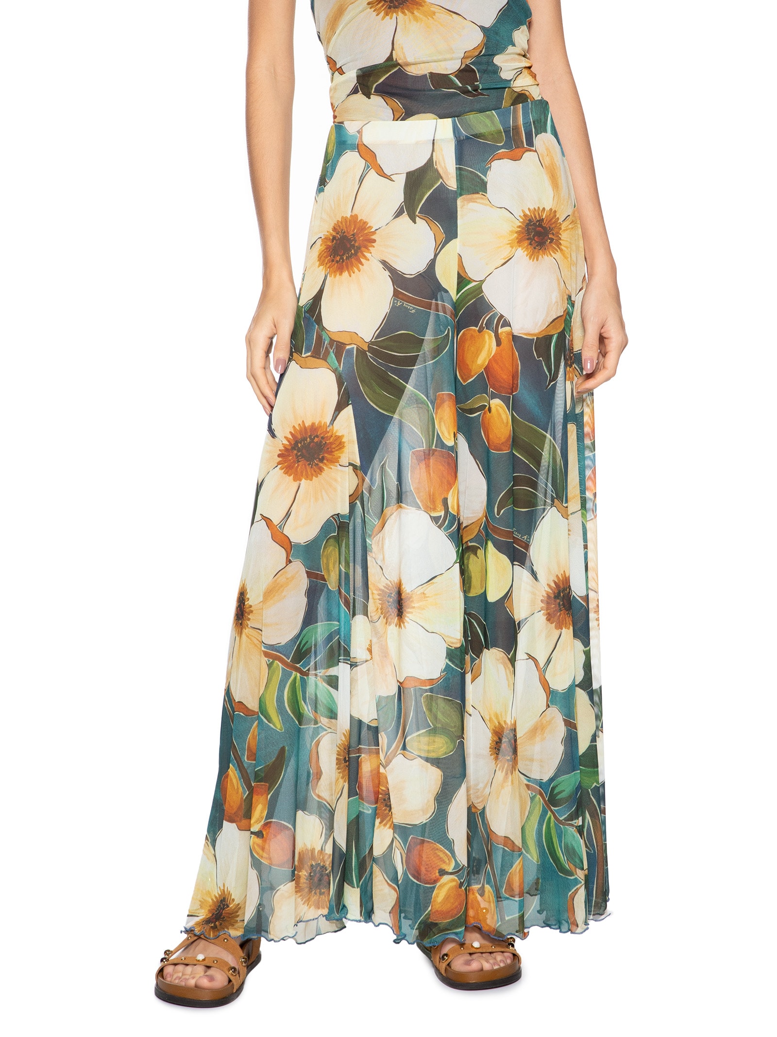  Calça Feminina Recorte Tule Jardim Litoral Azul Farm