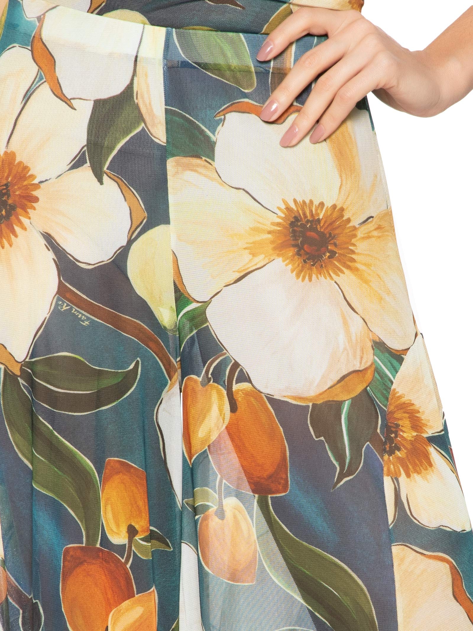  Calça Feminina Recorte Tule Jardim Litoral Azul Farm