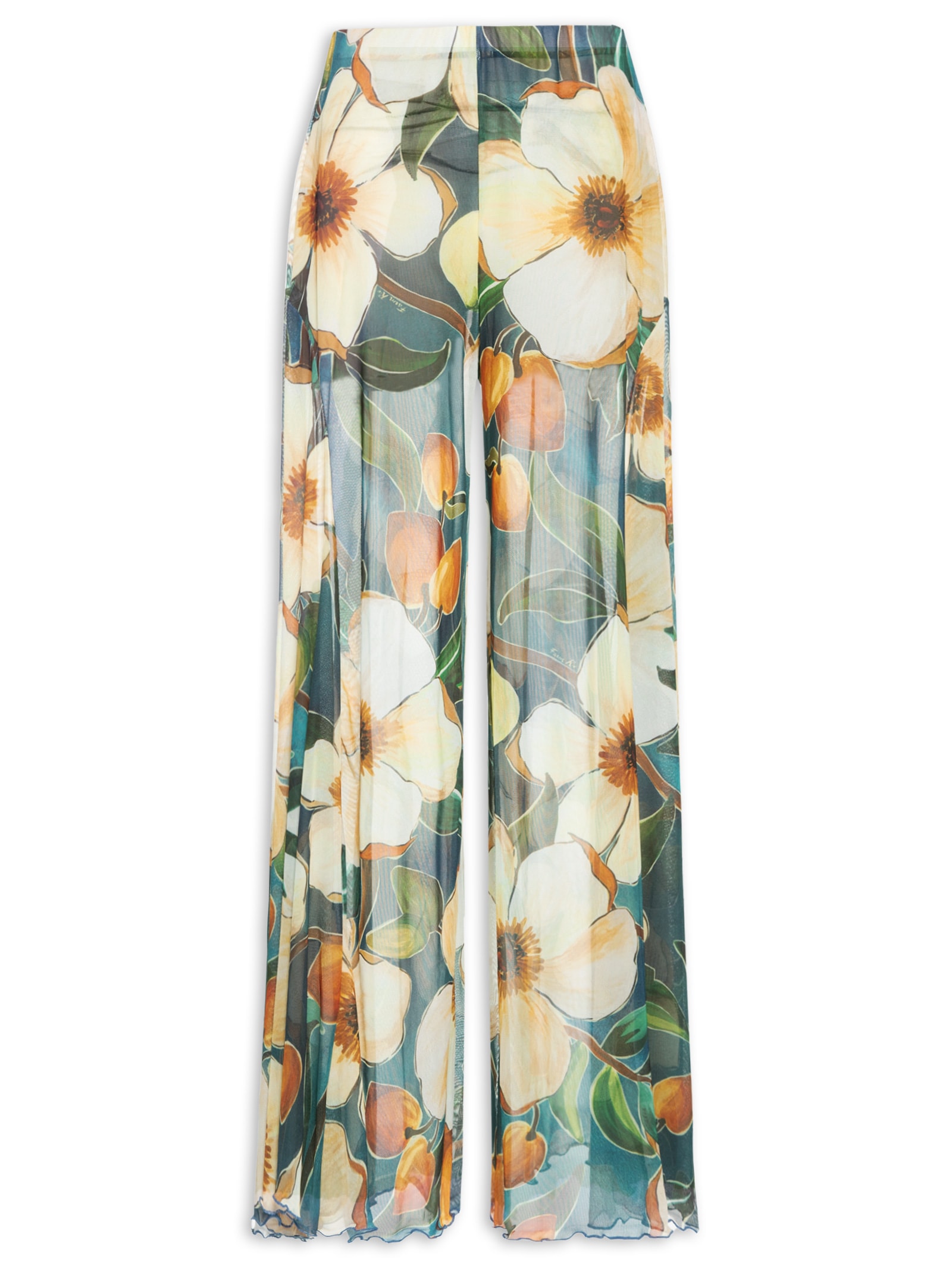  Calça Feminina Recorte Tule Jardim Litoral Azul Farm