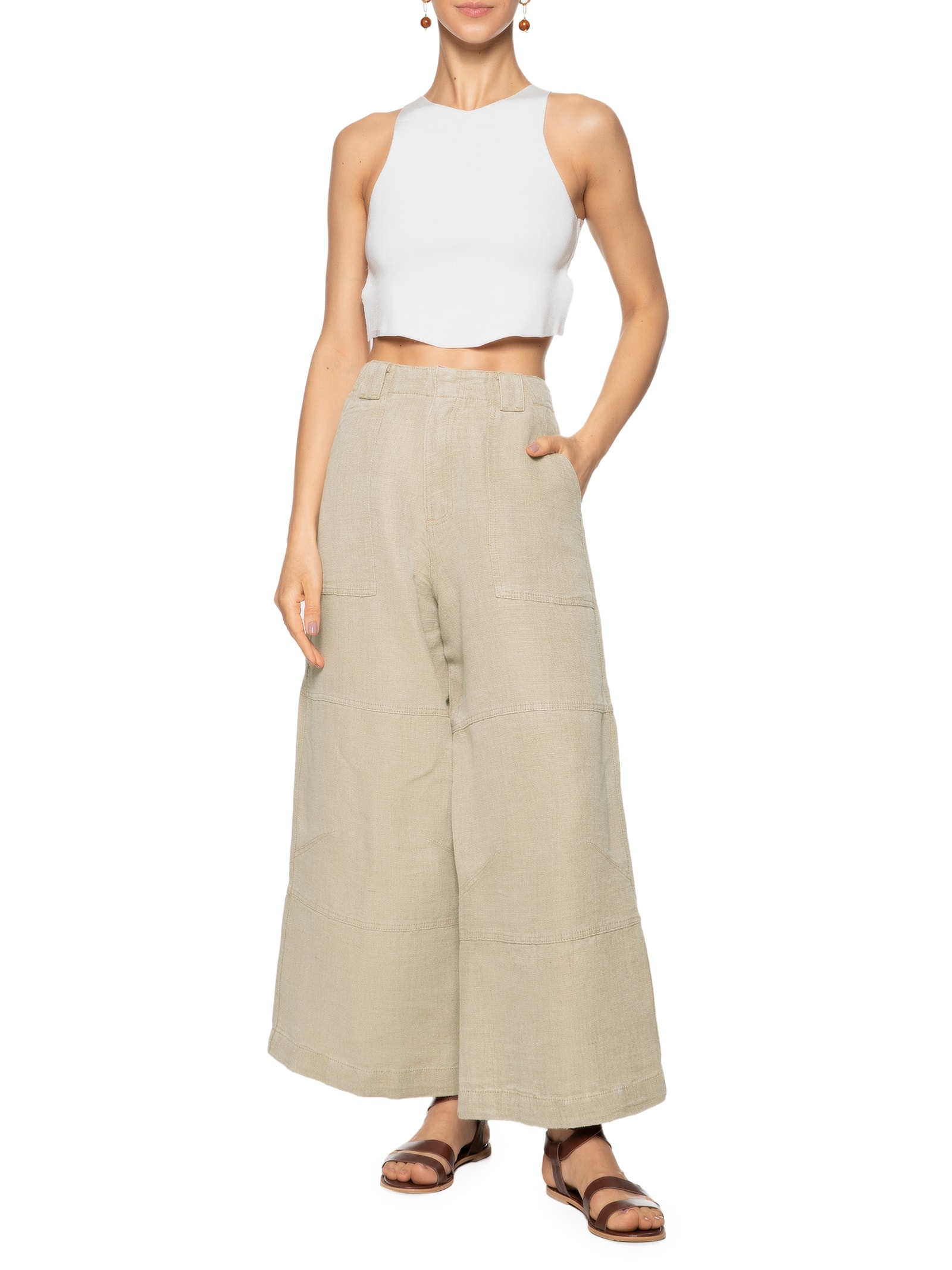 Calça Feminina Recortes Juta Bege Osklen