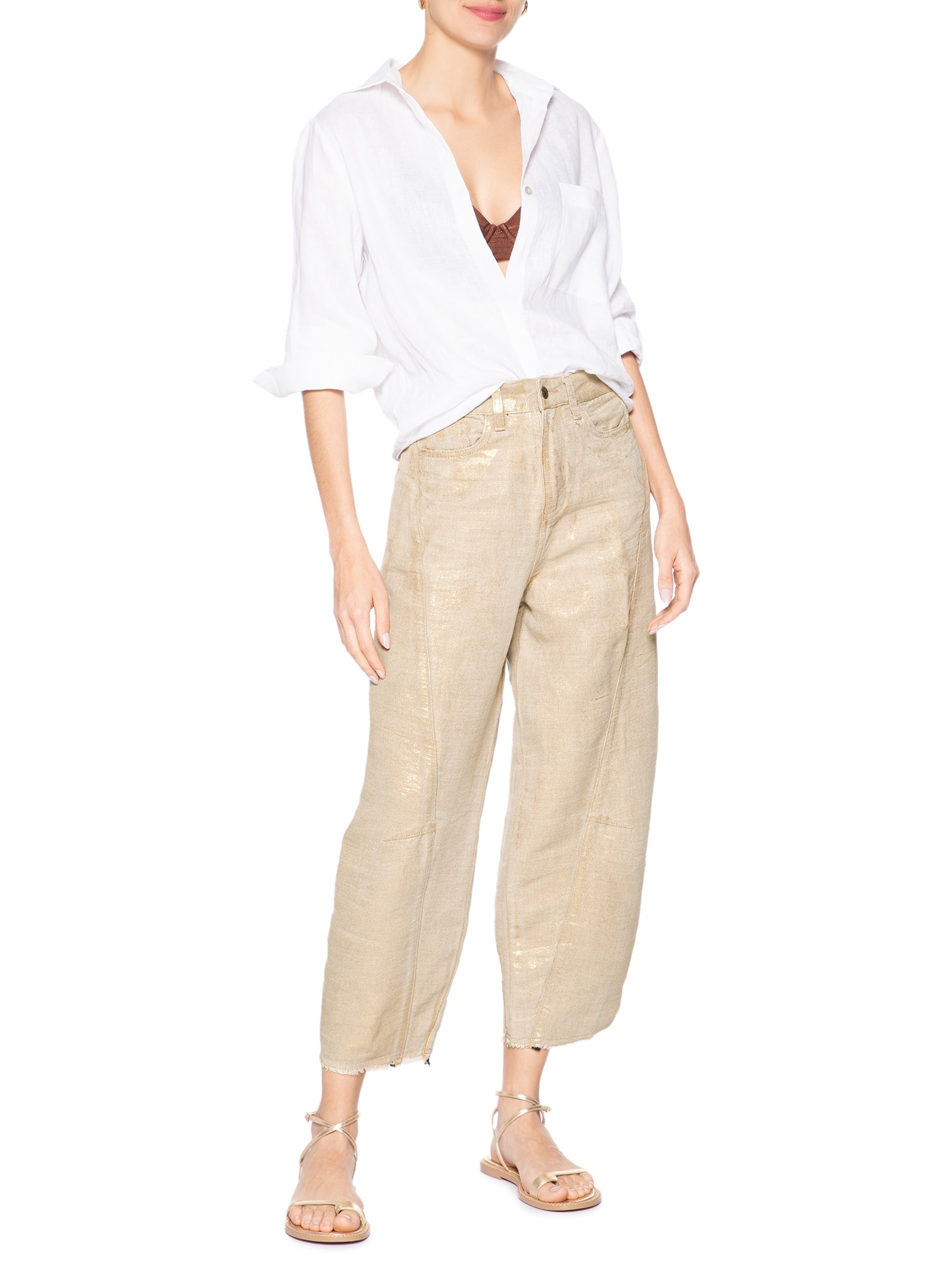 Calça Feminina Recortes Juta Gold Dourado Osklen