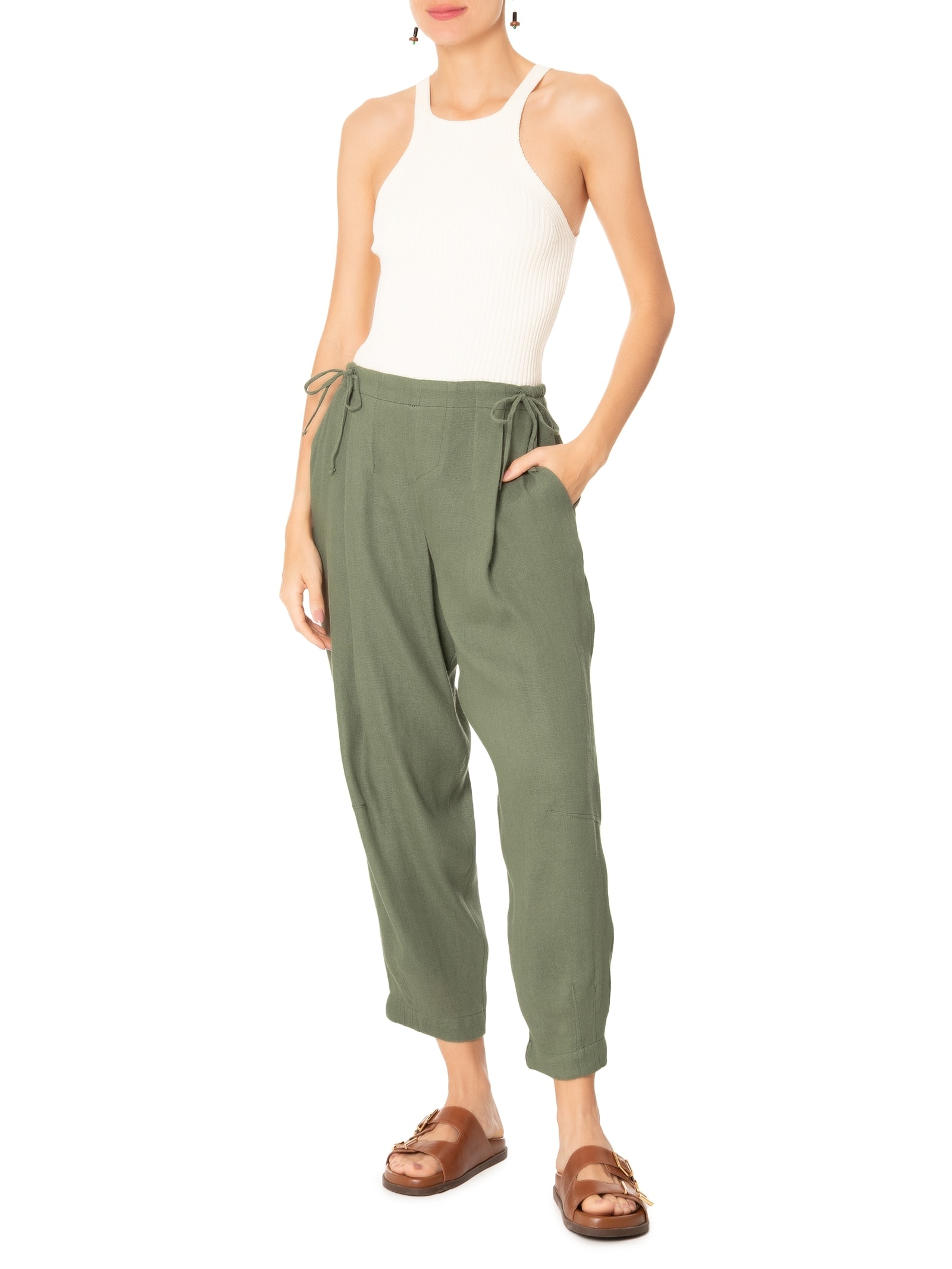 Calça Feminina Regulagem Linho Reciclado Verde Osklen