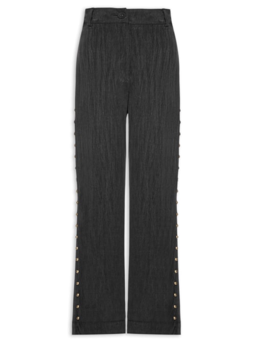 Calça Feminina Reta Alfaiataria Bordado Tachas – Preto