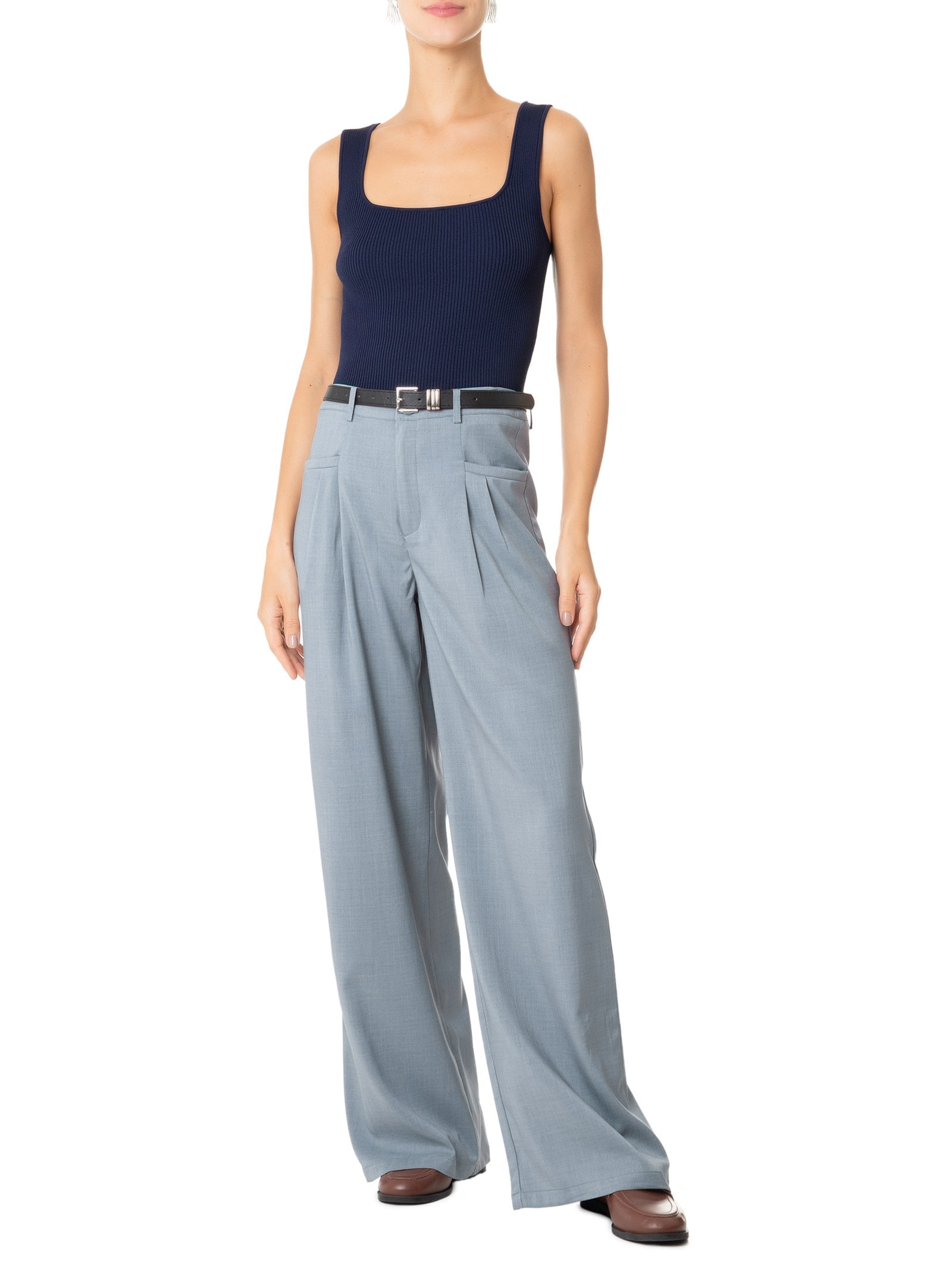 Calça Feminina Reta Alfaiataria Cinza Basiq
