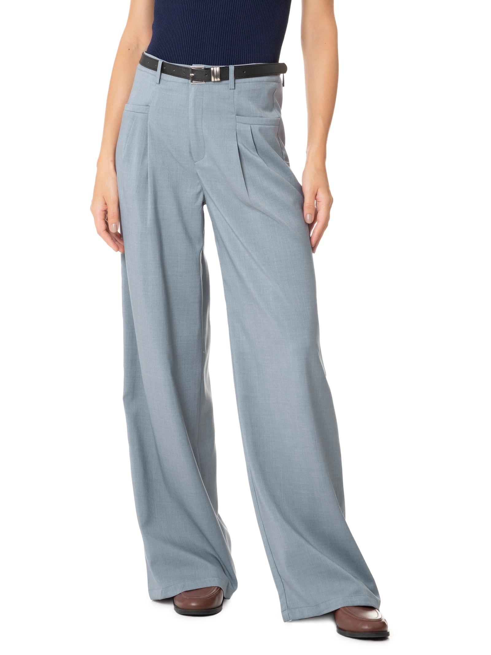 Calça Feminina Reta Alfaiataria Cinza Basiq
