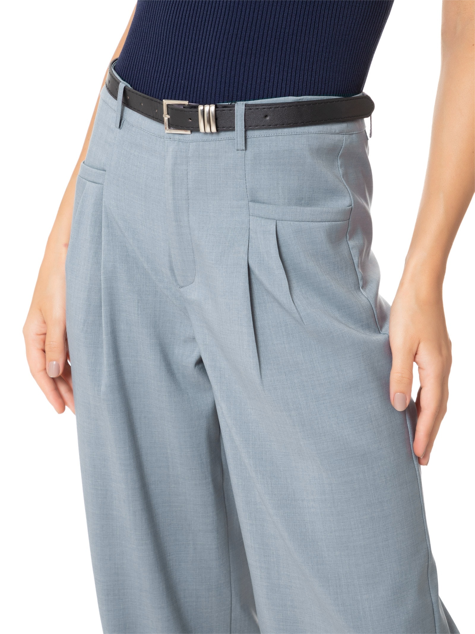 Calça Feminina Reta Alfaiataria Cinza Basiq