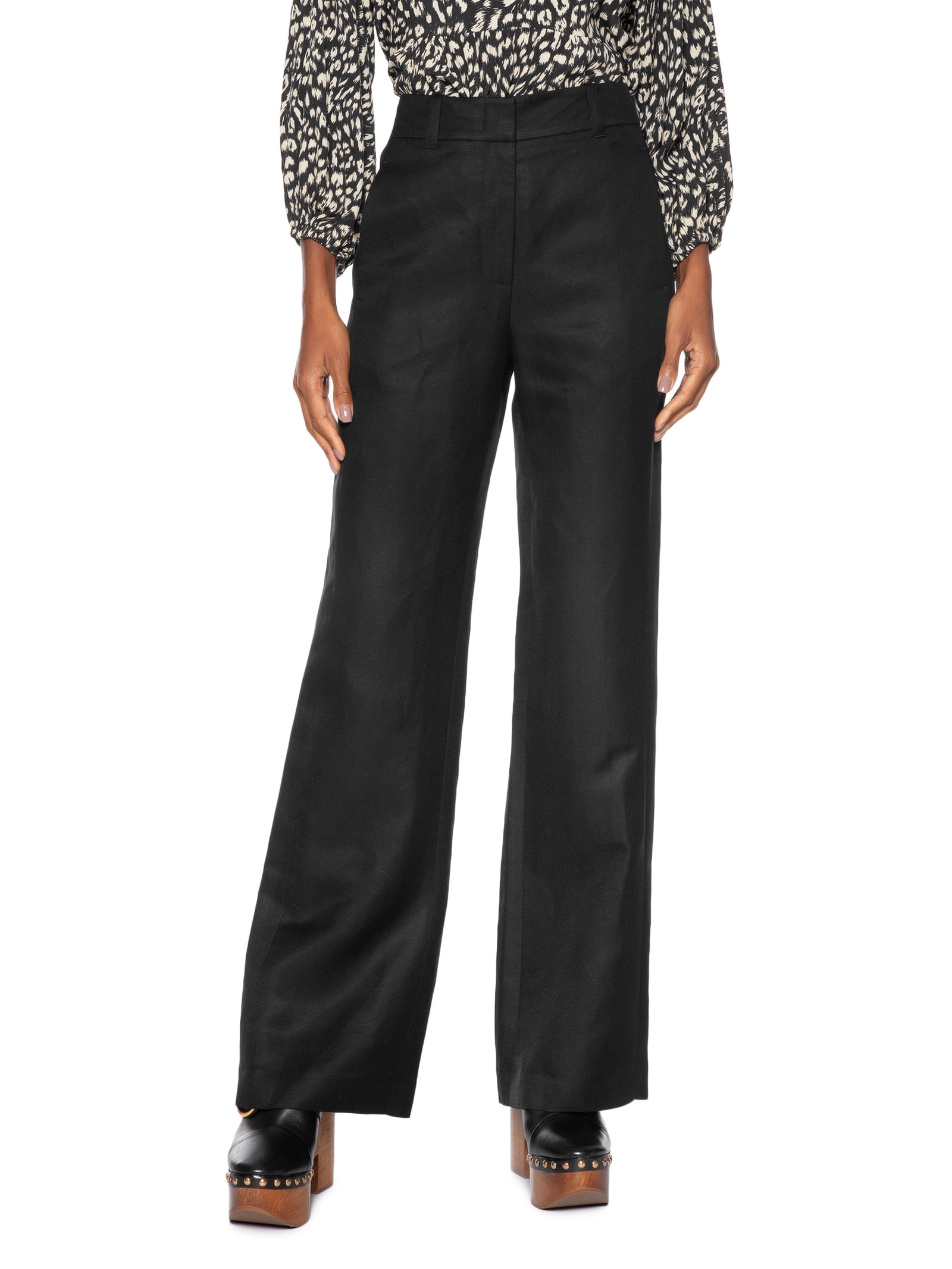 Calça Feminina  Reta Alfaiataria com Linho Preto Animale