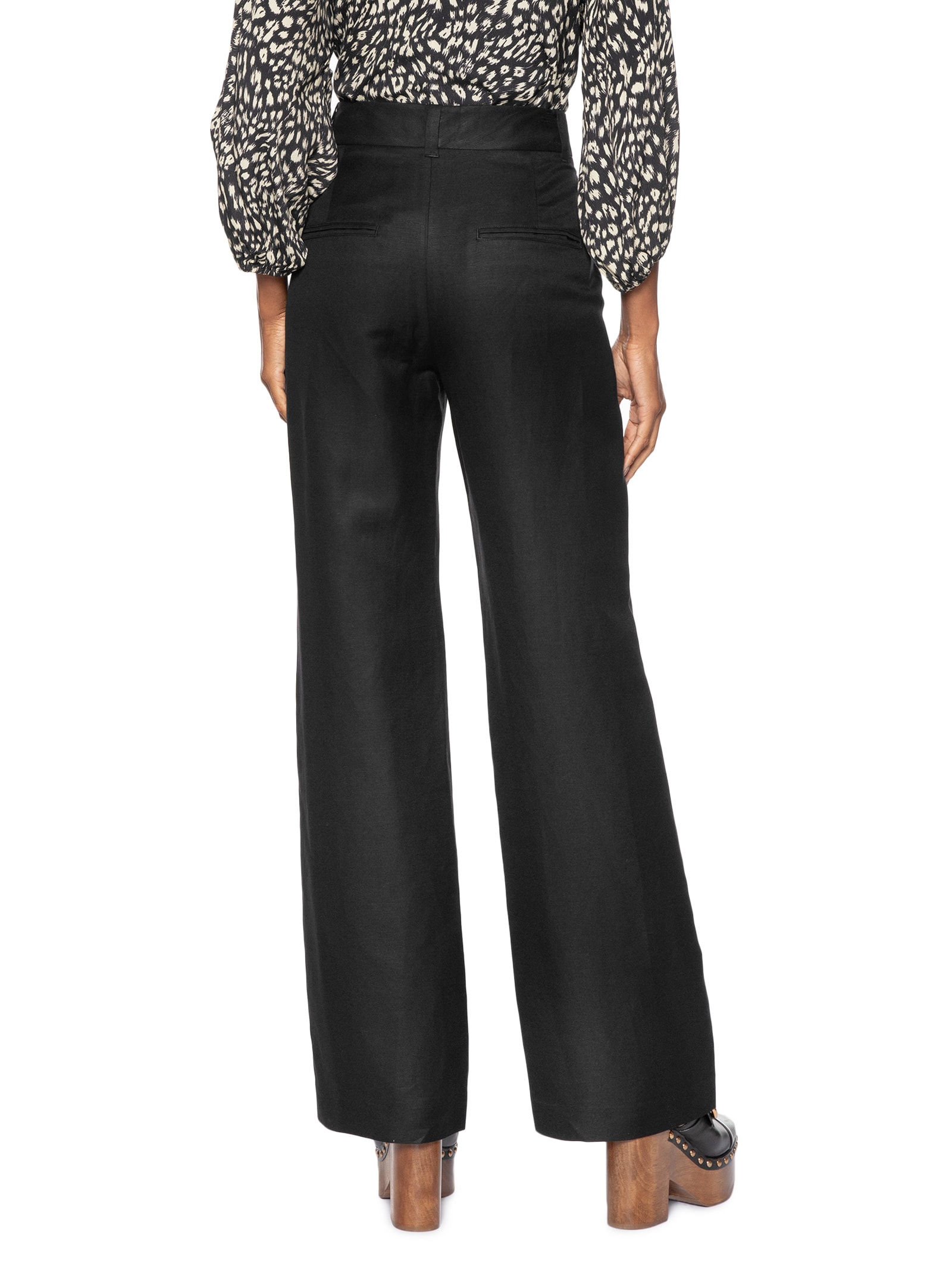 Calça Feminina  Reta Alfaiataria com Linho Preto Animale