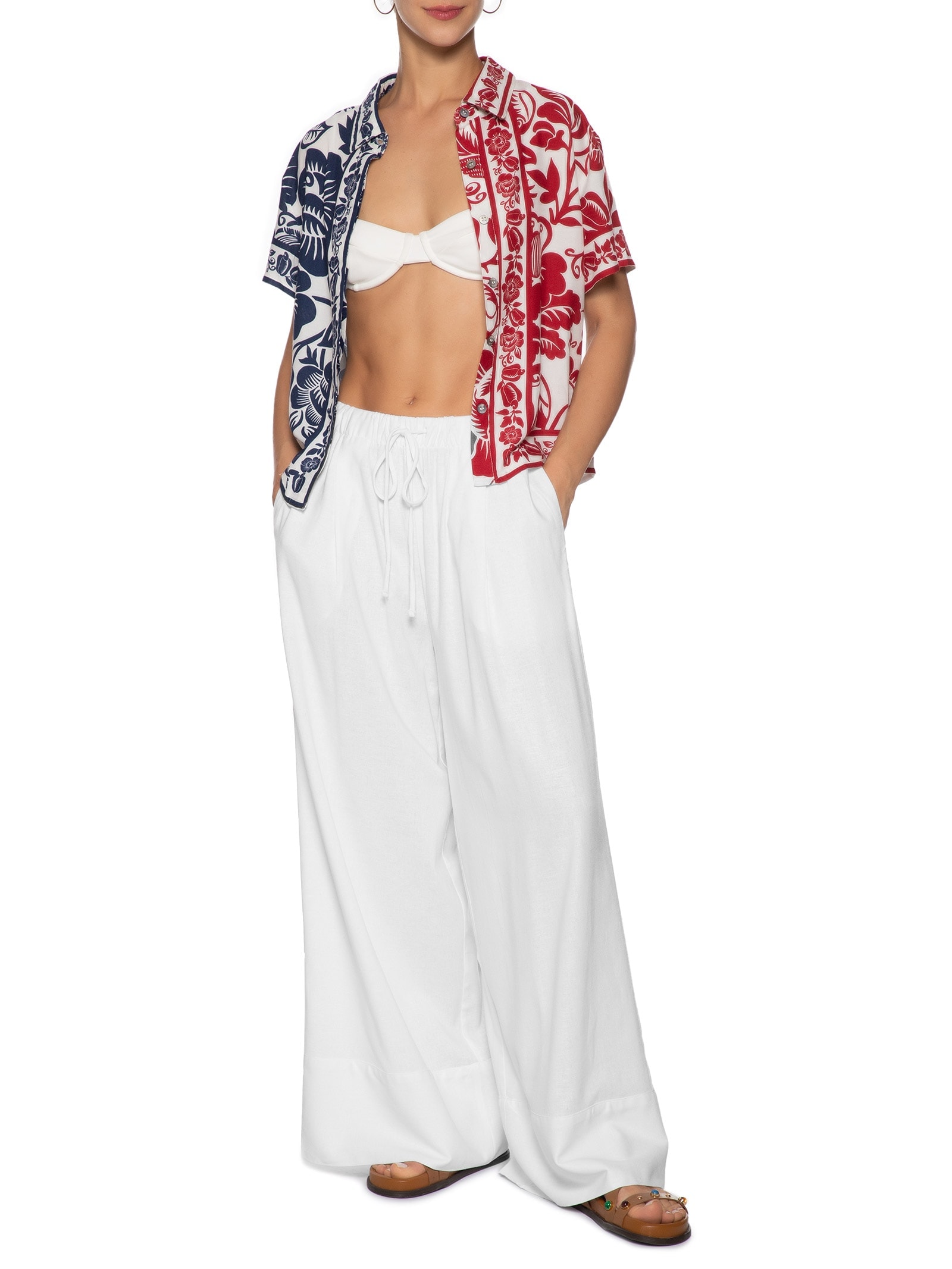 Calça Feminina Reta Amarração Branco Farm