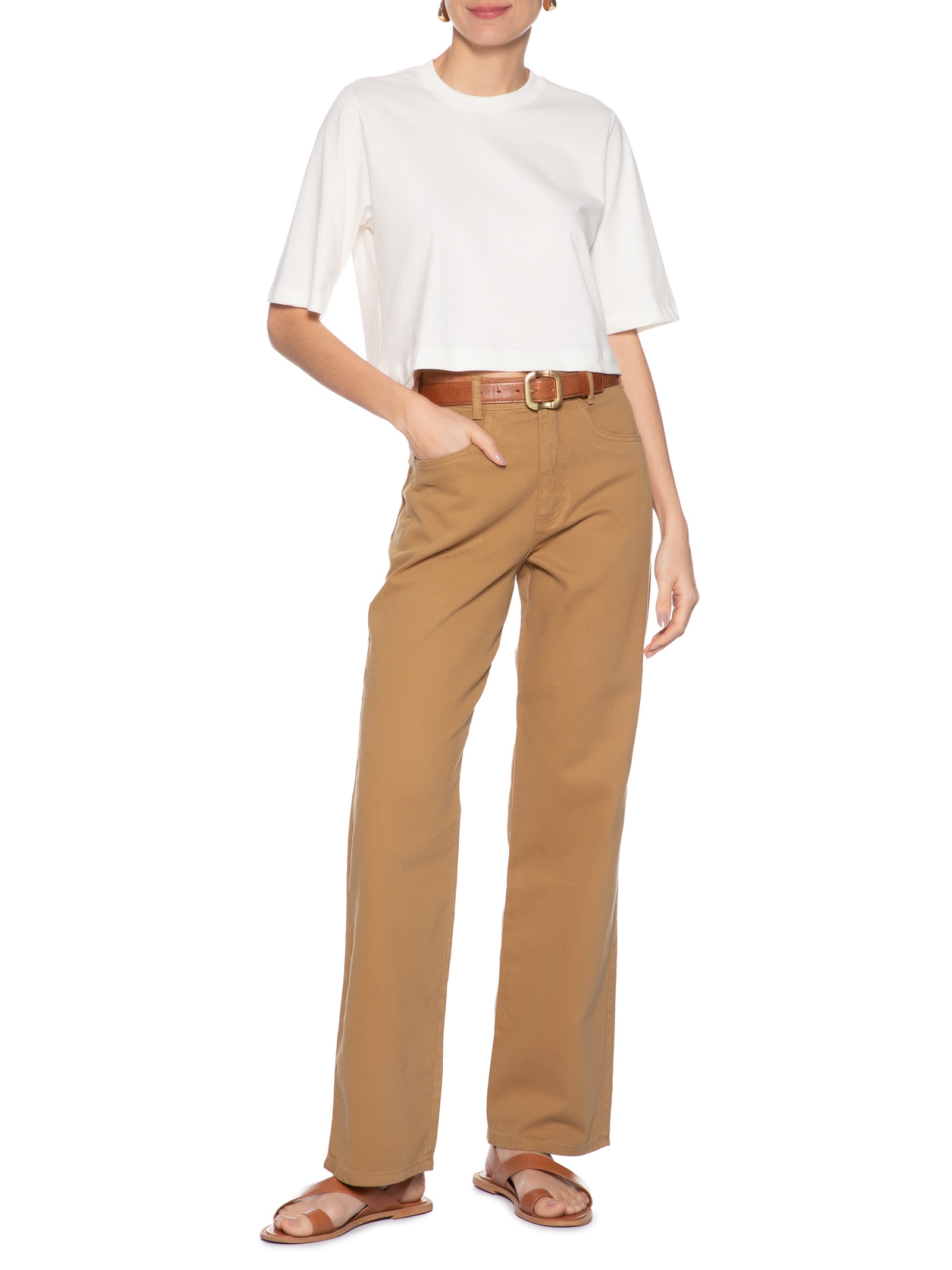 Calça Feminina Reta Bege Basiq