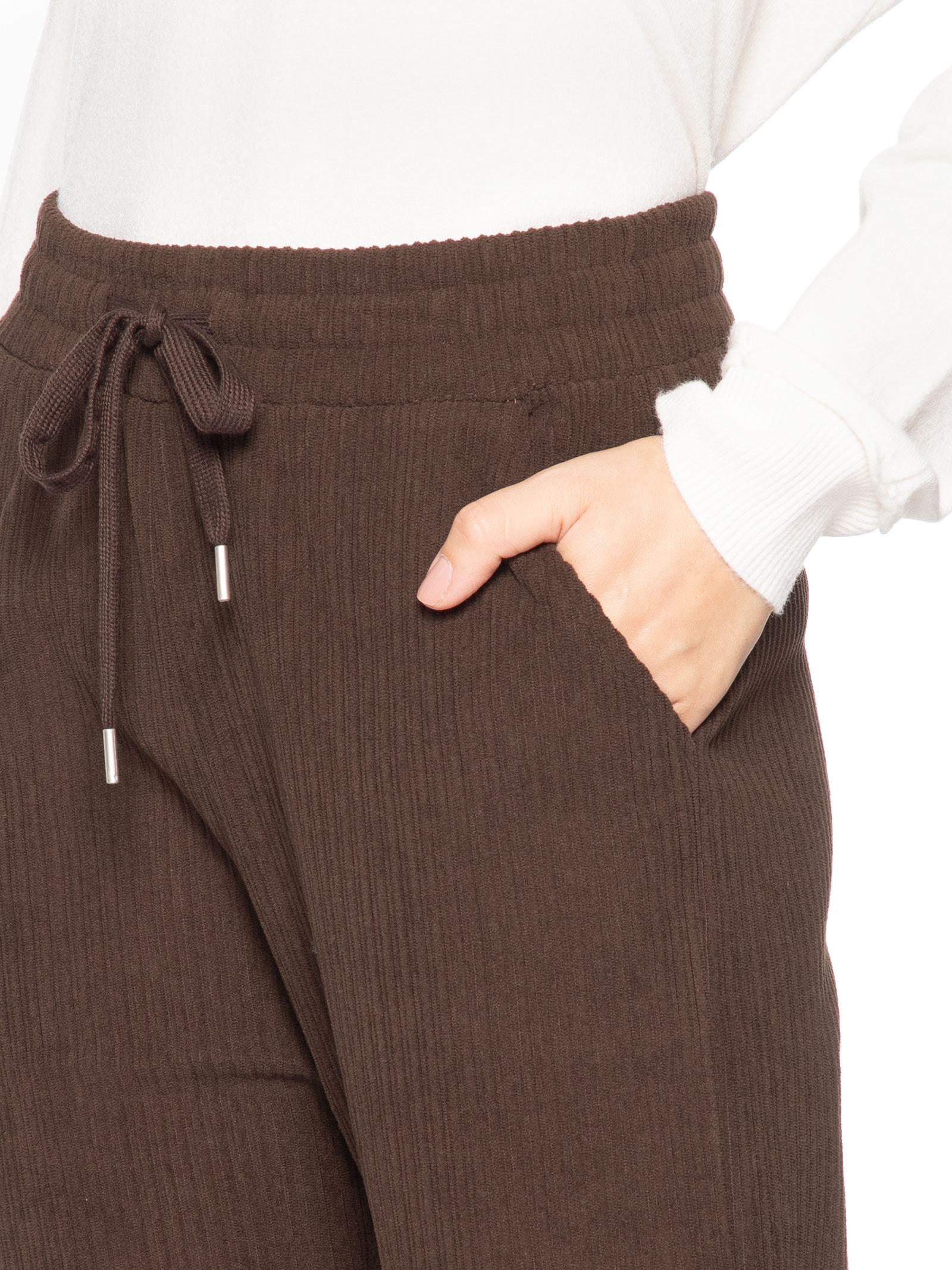 Calça Feminina Reta Canelada Aveludada Marrom Basiq