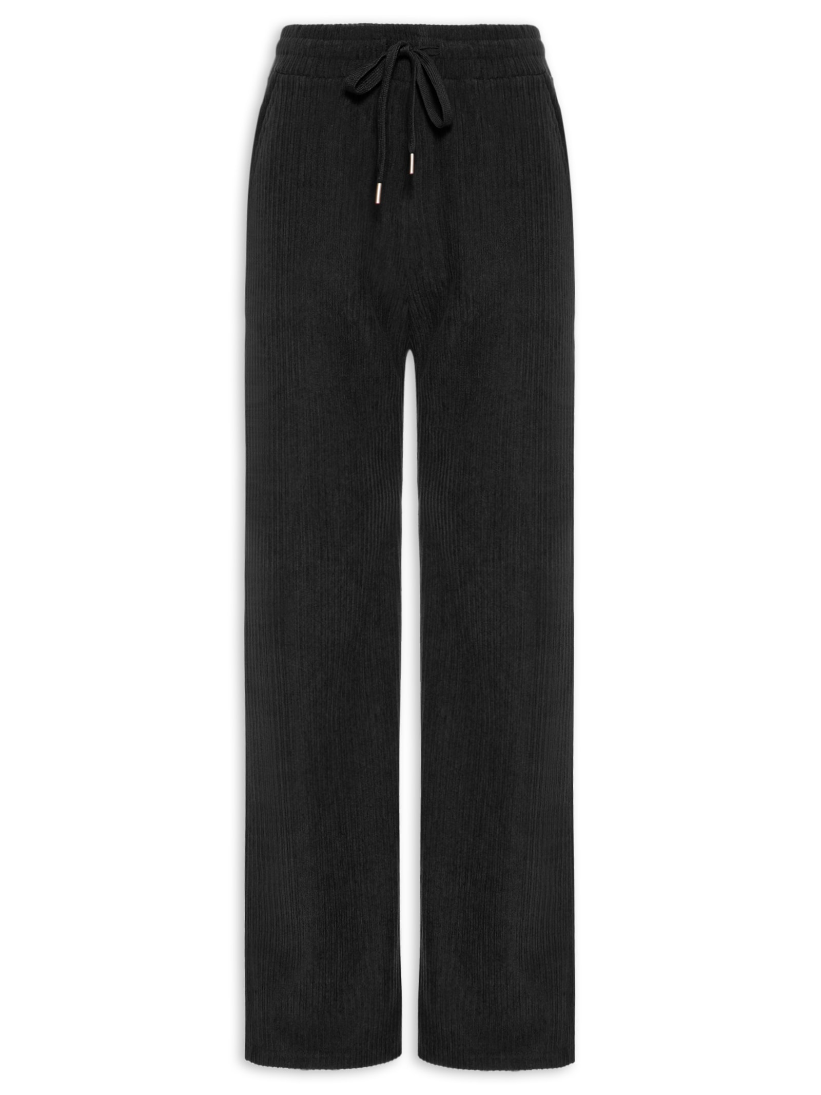 Calça Feminina Reta Canelada Aveludada Preto Basiq