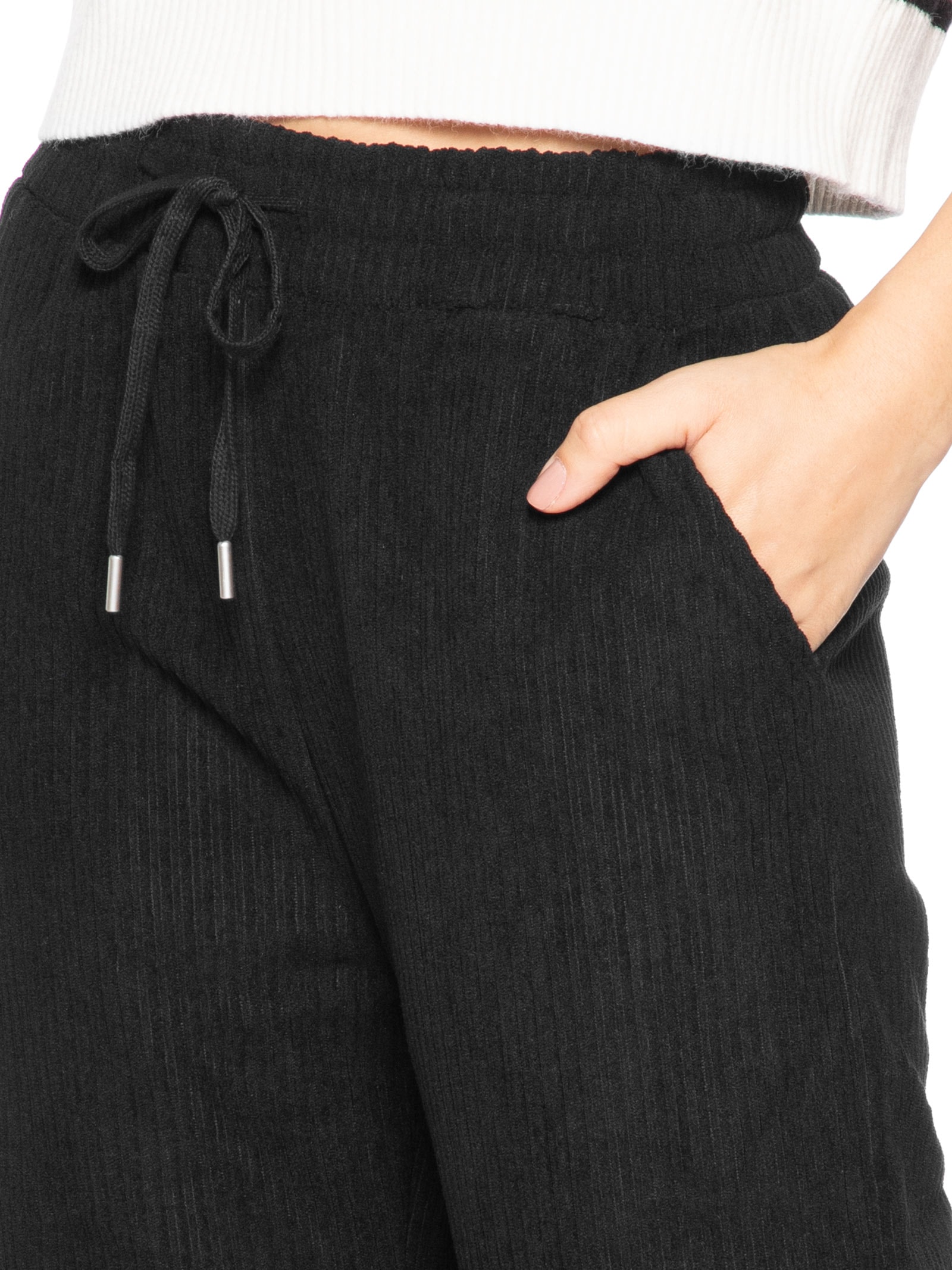 Calça Feminina Reta Canelada Aveludada Preto Basiq