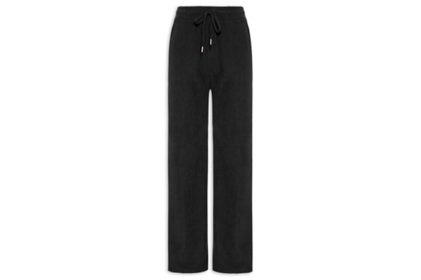 Calça Feminina Reta Canelada Aveludada - Preto