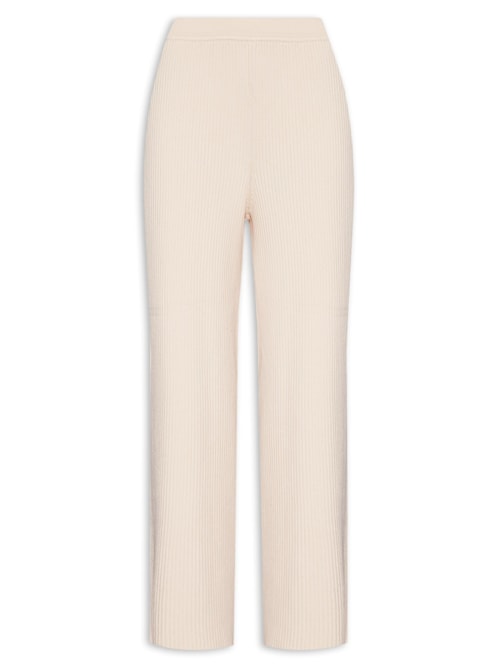 Calça Feminina Reta Canelada – Bege