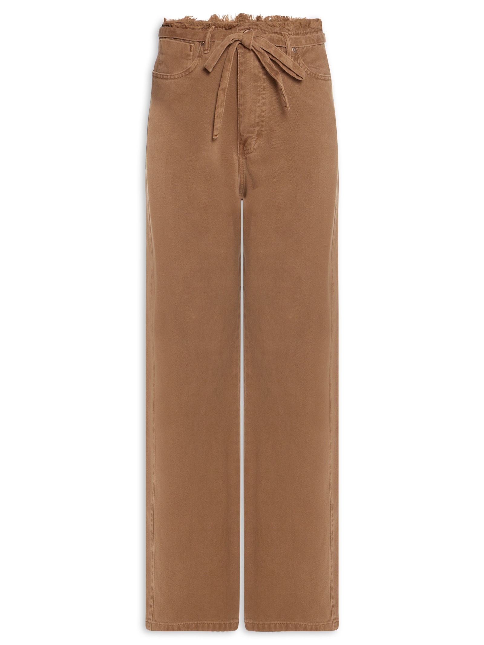 Calça Feminina Reta Cintura Baixa Sarja Color Marrom Farm