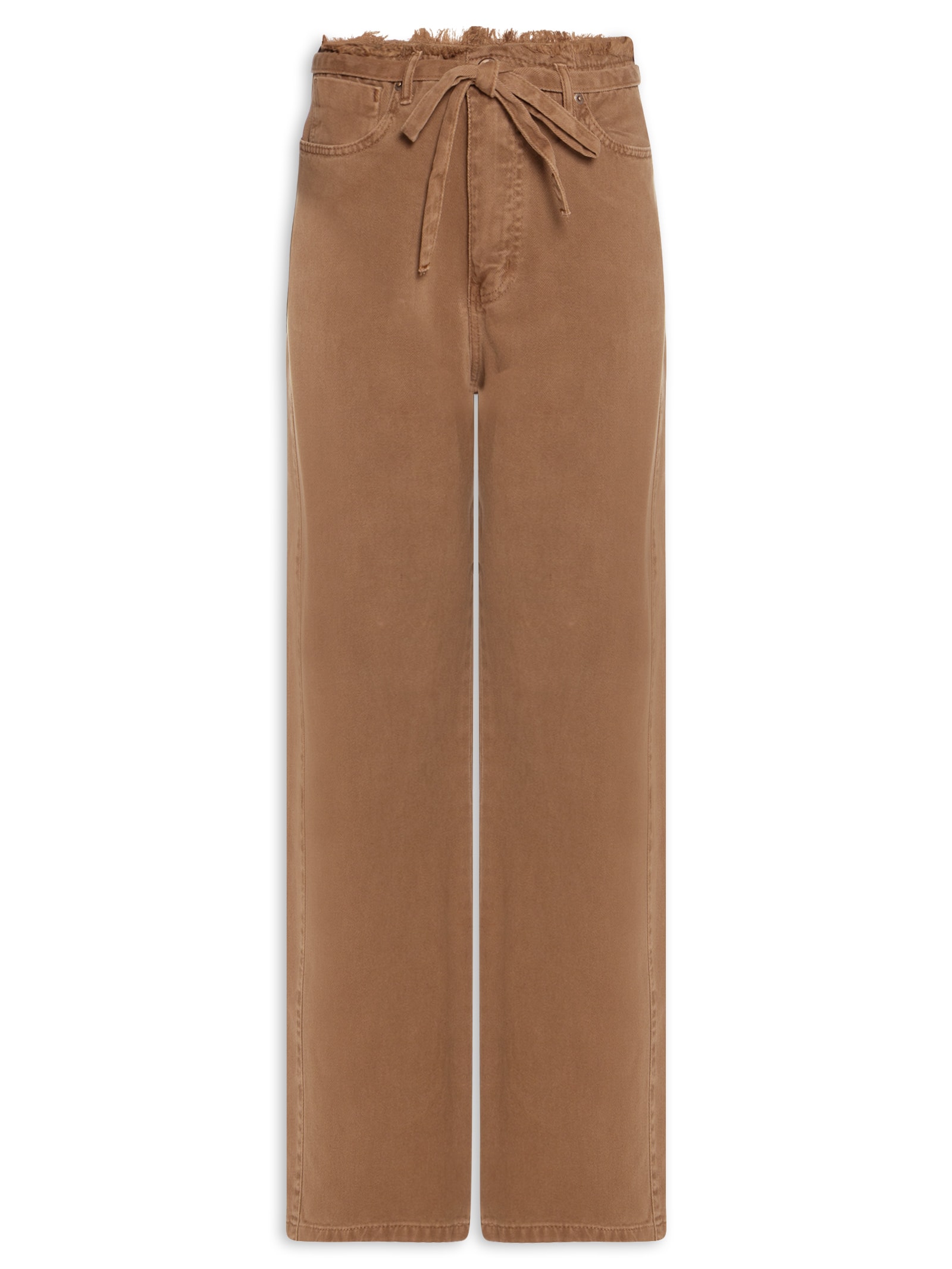 Calça Feminina Reta Cintura Baixa Sarja Color Marrom Farm