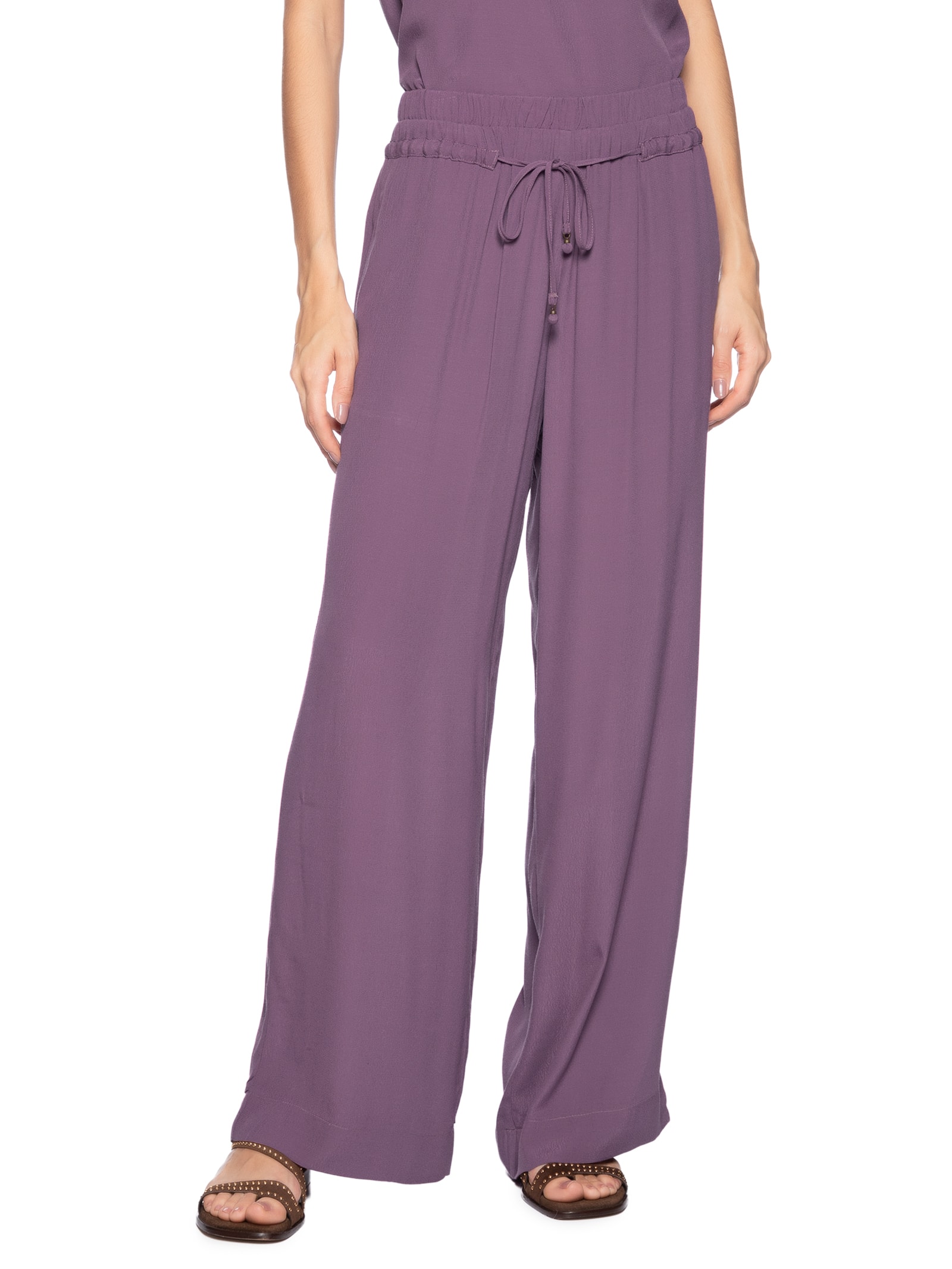 Calça Feminina Reta Cintura Elástico Roxo Maria Filó