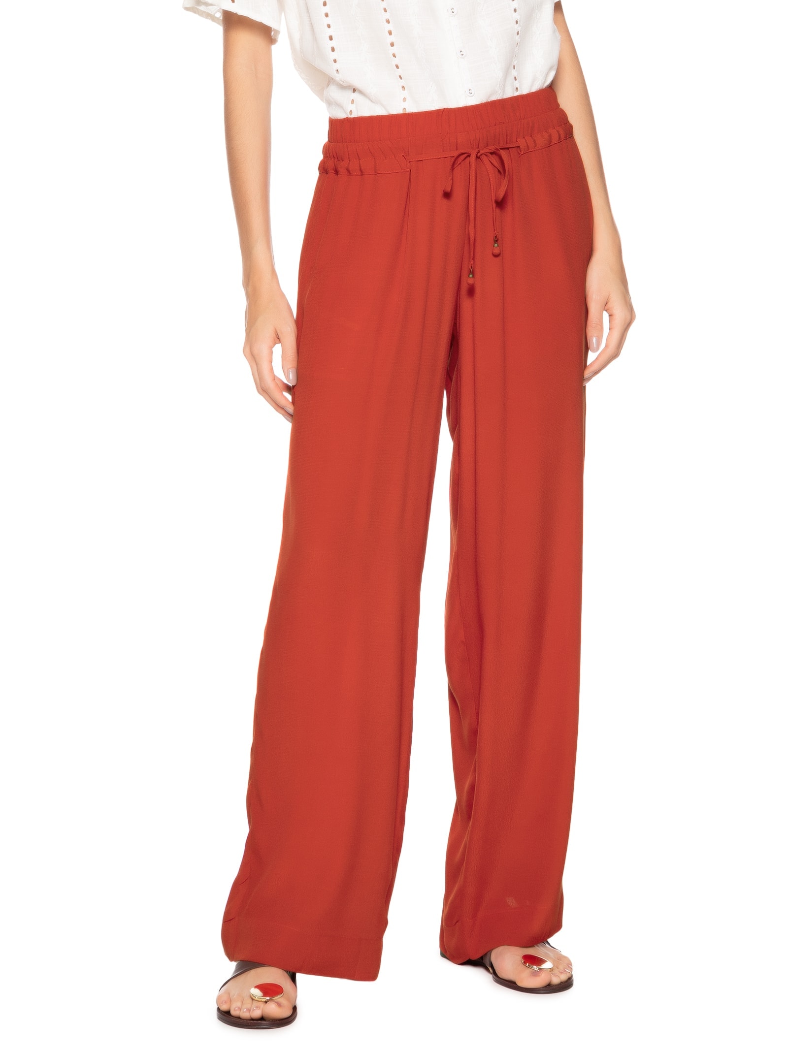 Calça Feminina Reta Cintura Elástico Vermelho Maria Filó