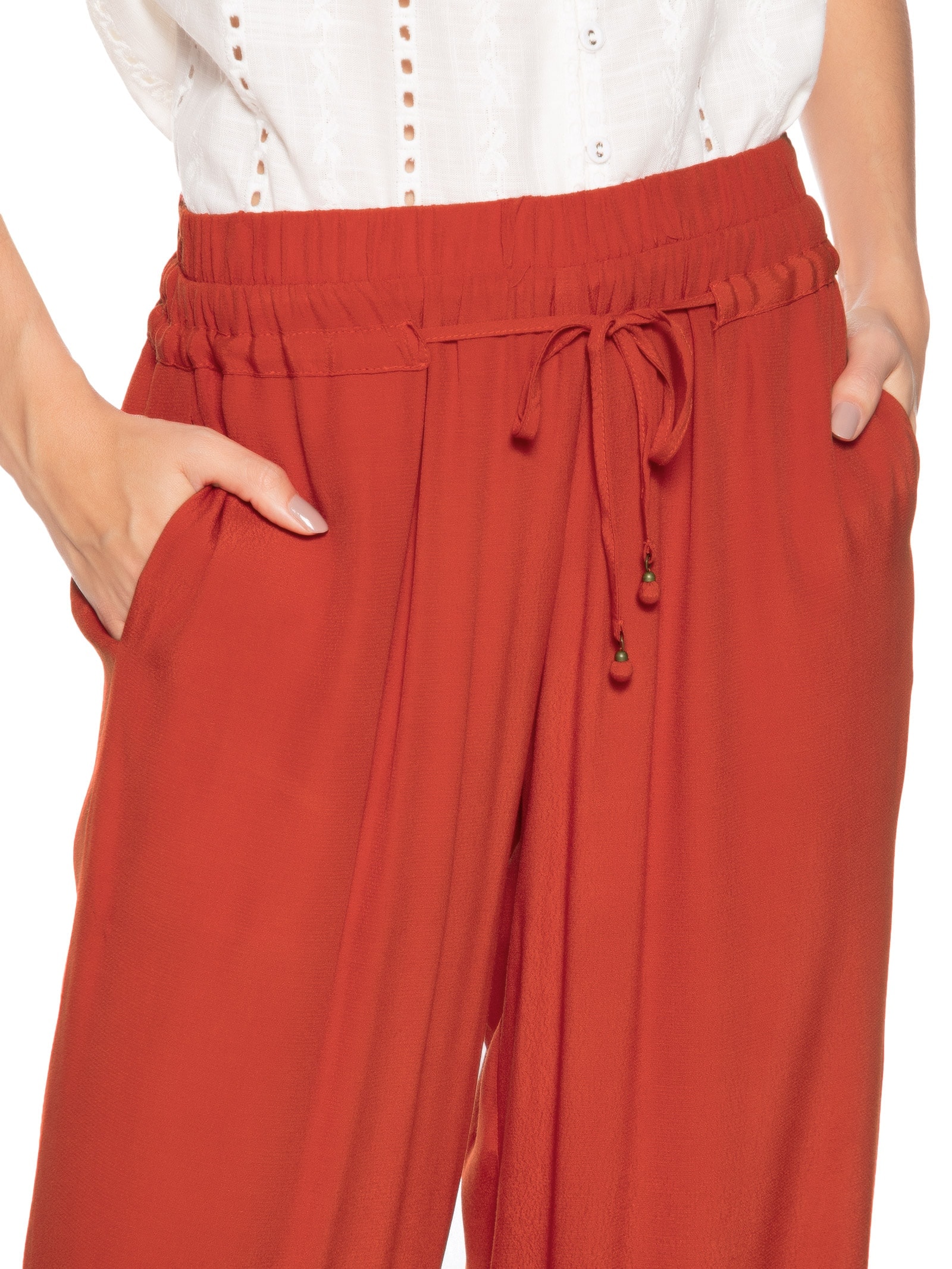 Calça Feminina Reta Cintura Elástico Vermelho Maria Filó