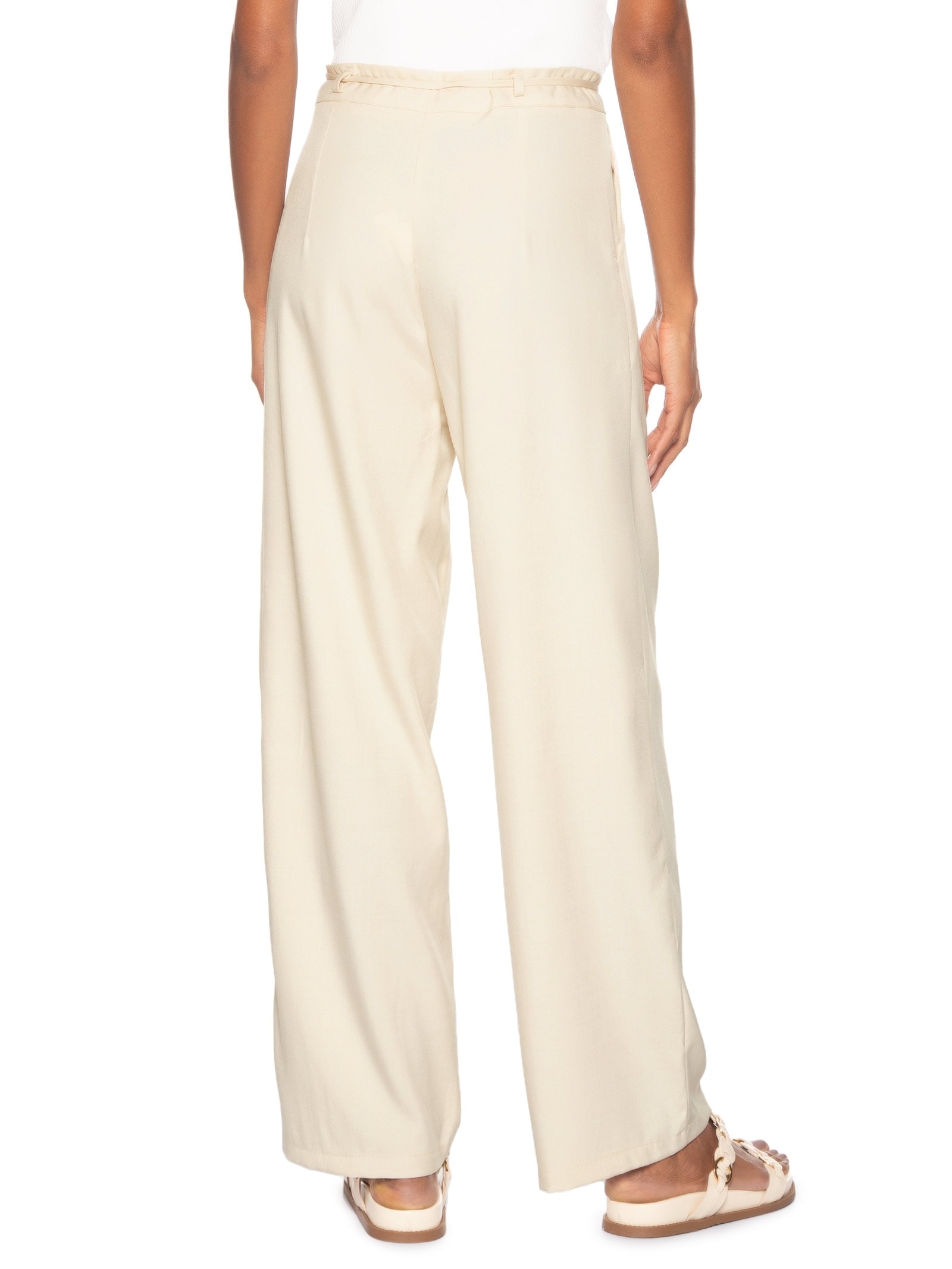 Calça Feminina Reta Com Amarração Off White Basiq