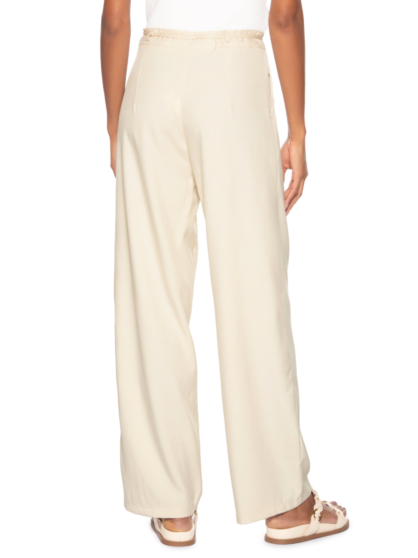 Calça Feminina Reta Com Amarração Off White Basiq