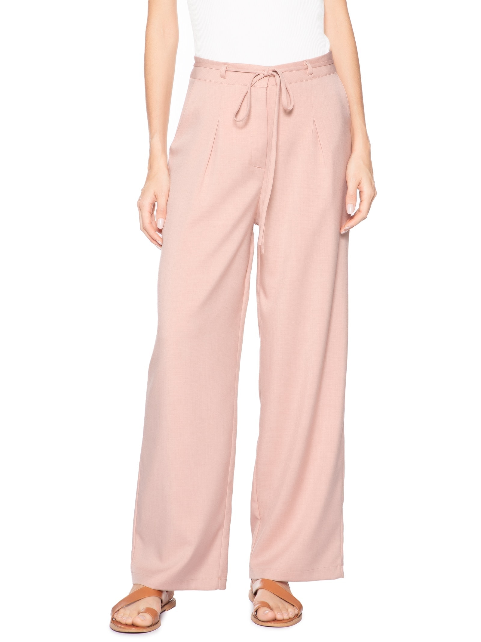 Calça Feminina Reta Com Amarração Rosa Basiq