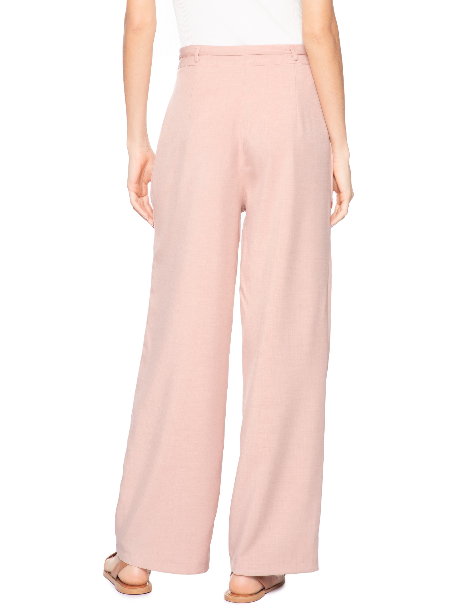 Calça Feminina Reta Com Amarração Rosa Basiq