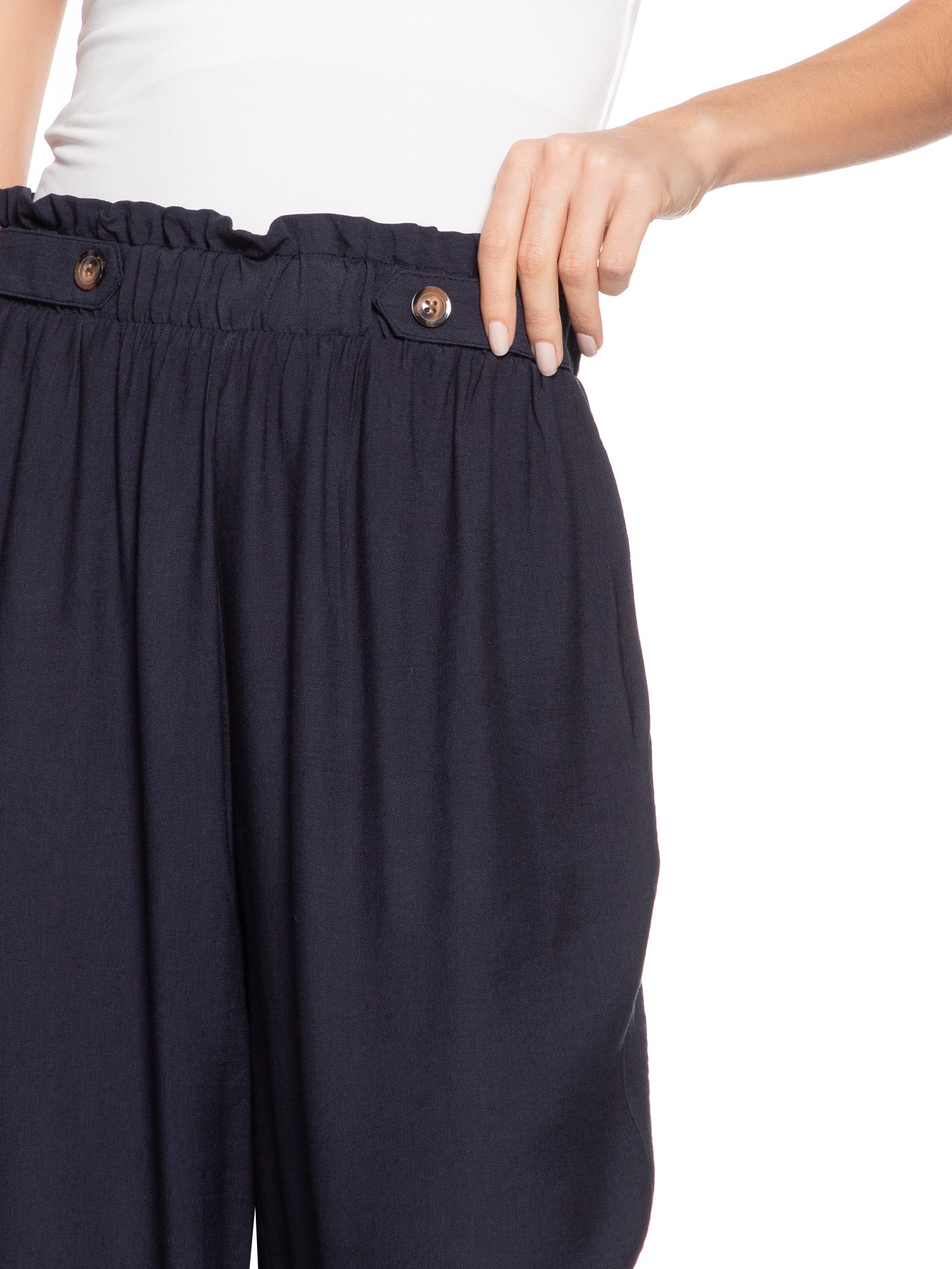 Calça Feminina Reta Com Bolso Azul Basiq