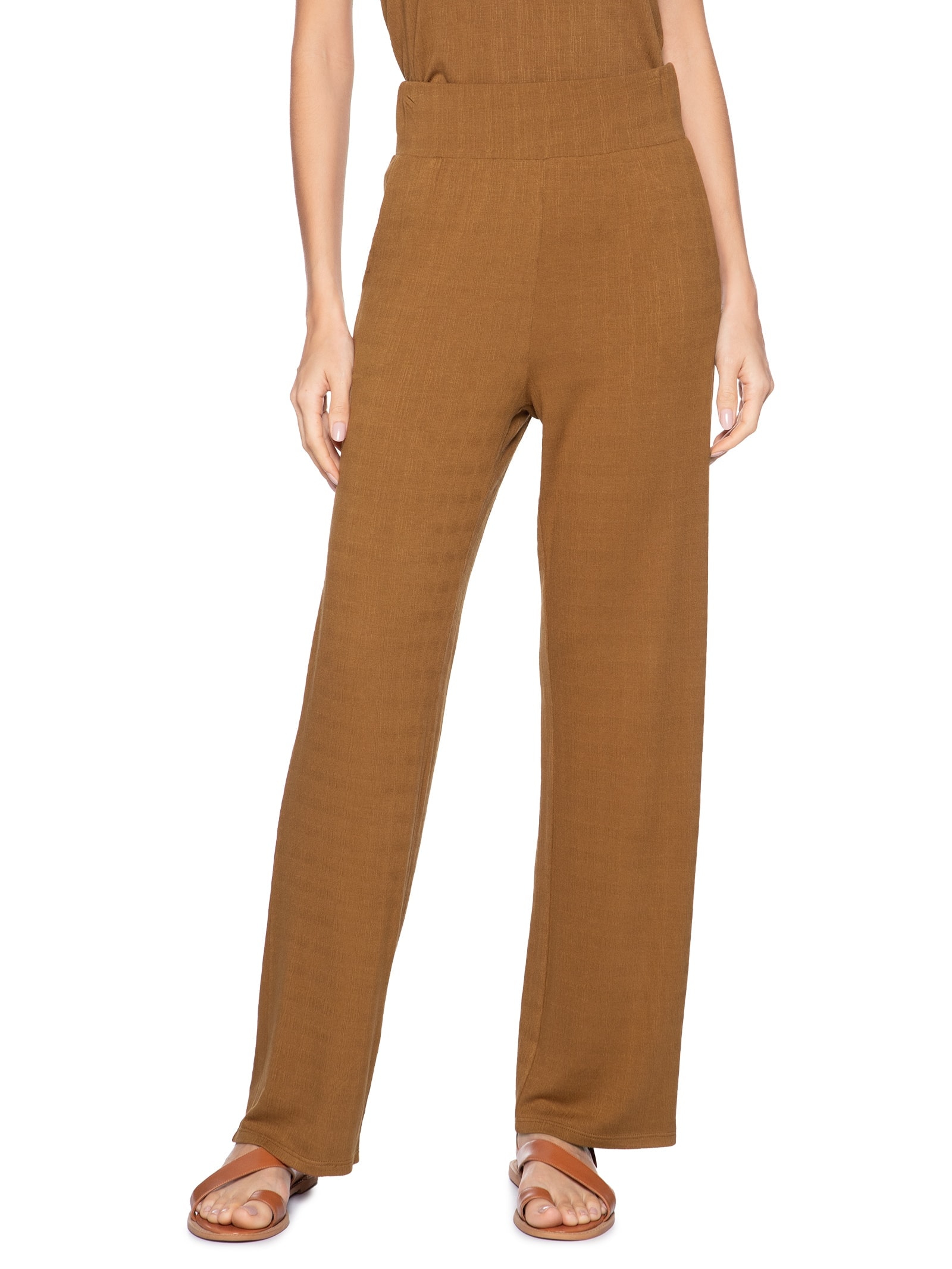 Calça Feminina Reta Com Bolso Bege  Basiq