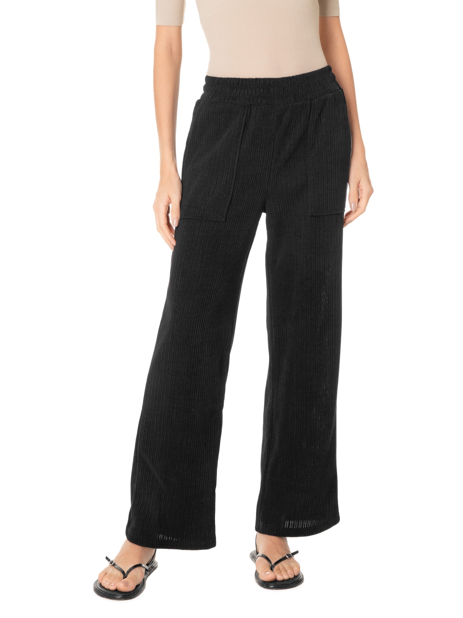 Calça Feminina Reta Com Bolso Preto Basiq