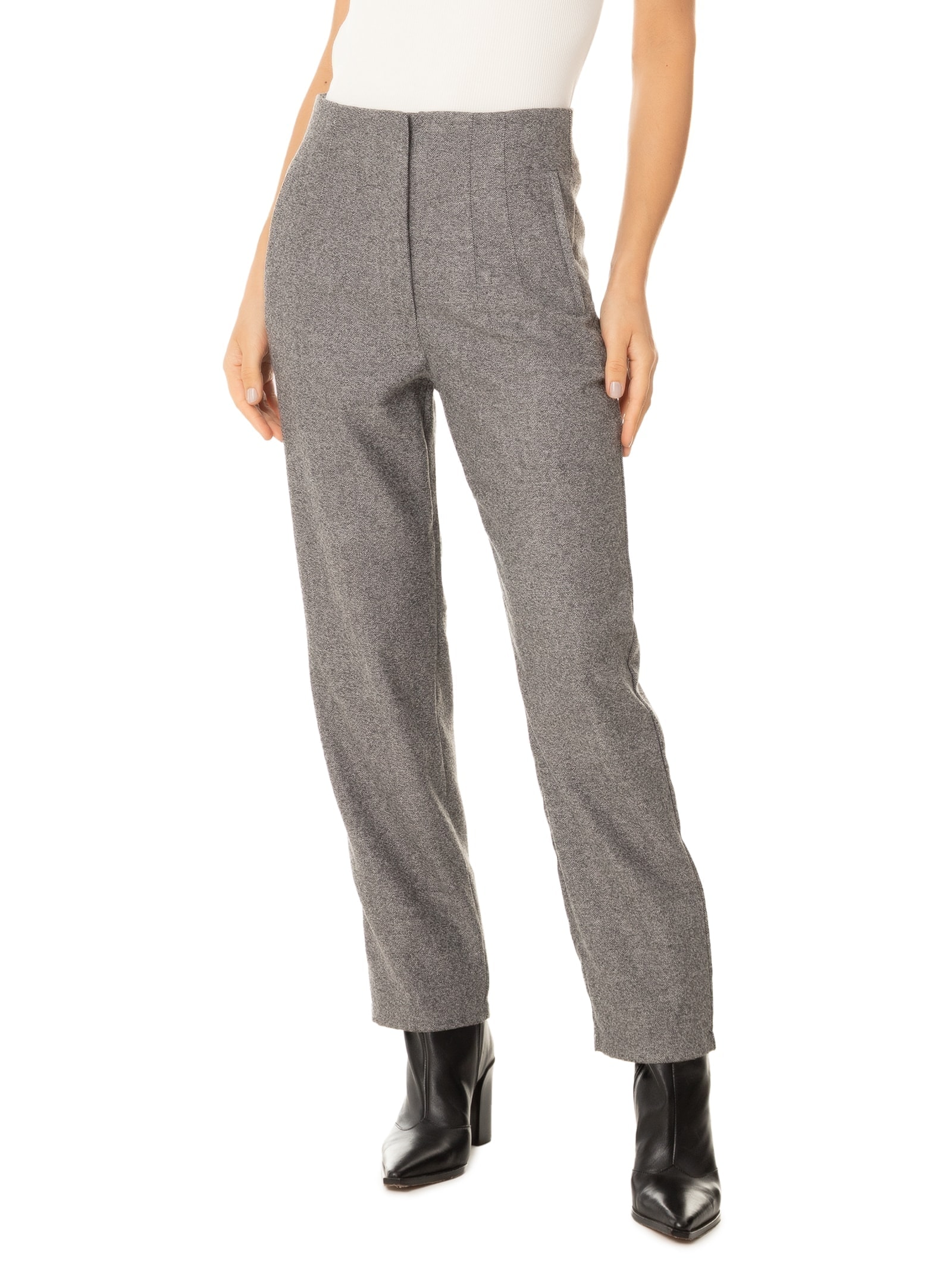 Calça Feminina Reta Com Bolsos Laterais Cinza  '2Essential