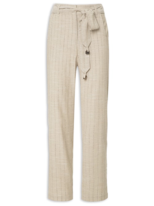 Calça Feminina Reta com Cinto – Bege