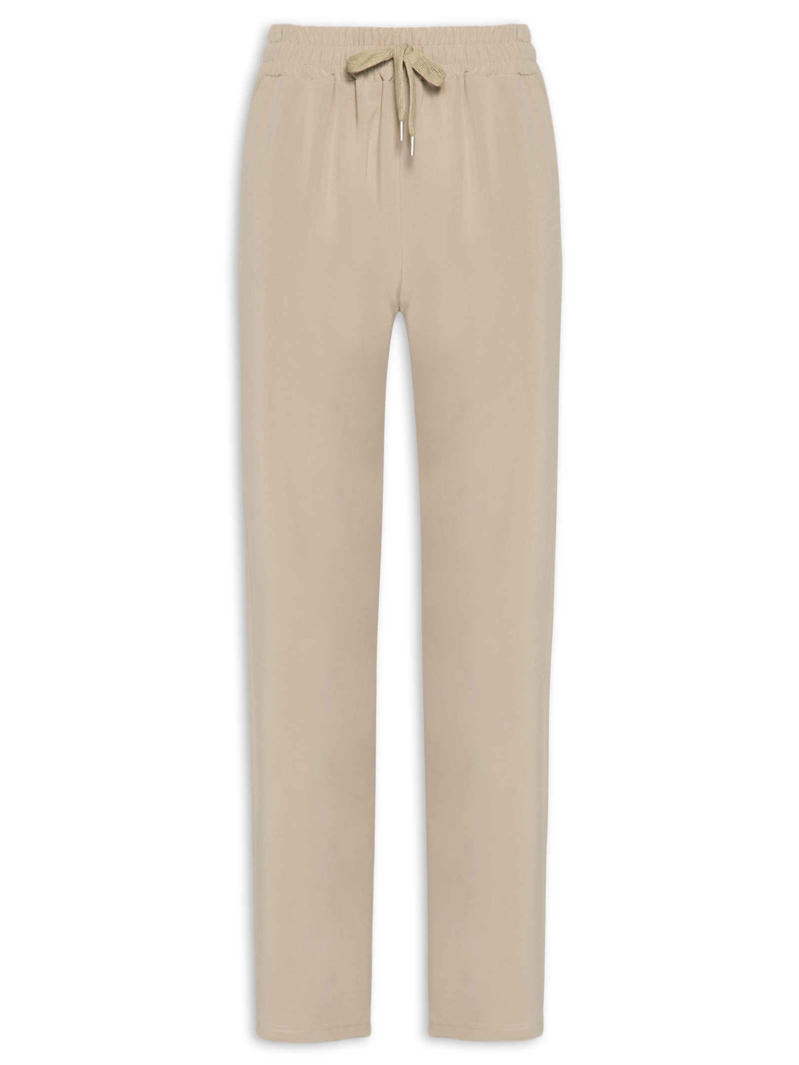 Calça Feminina Reta Com Cordão Bege Basiq