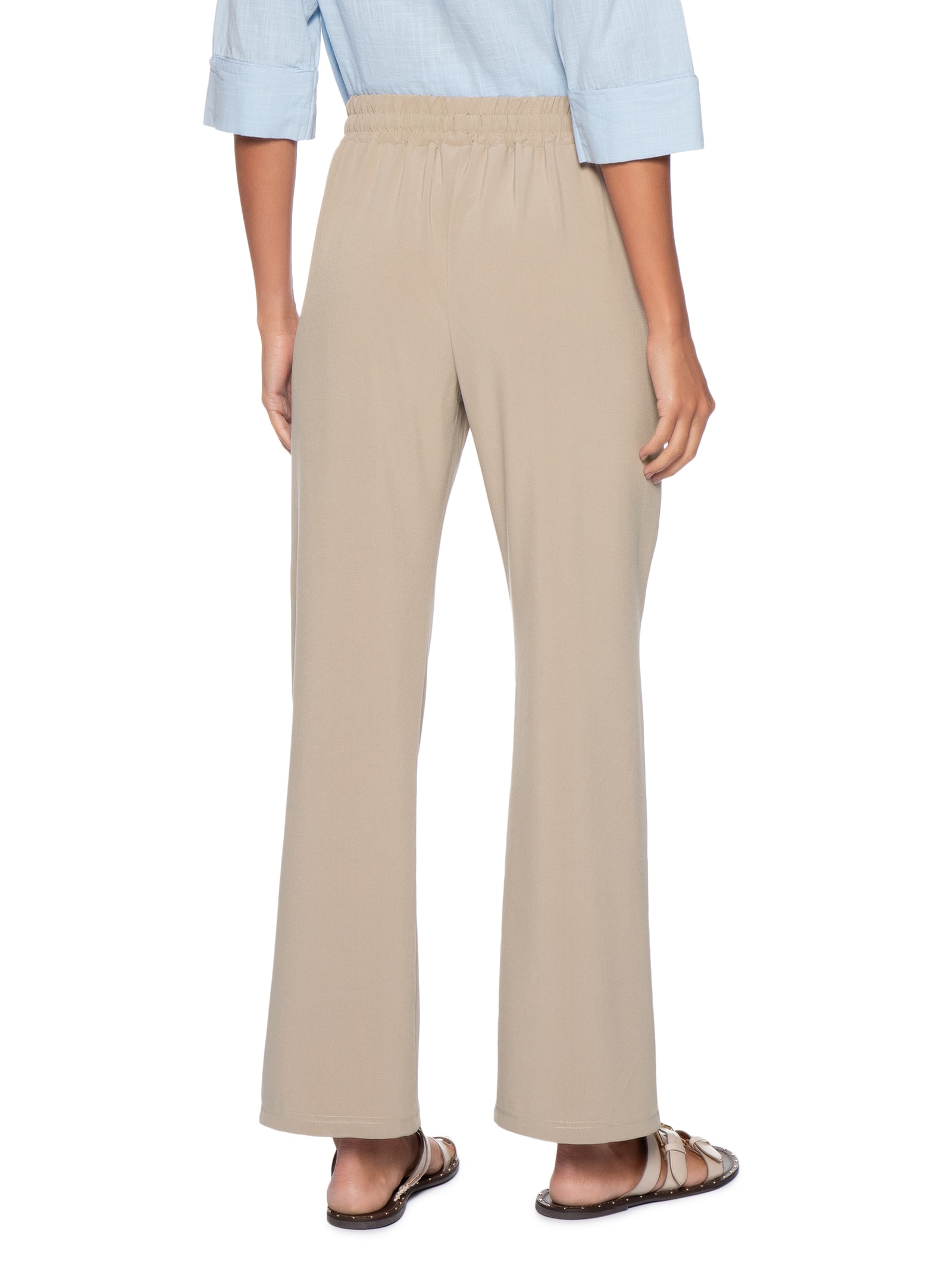 Calça Feminina Reta Com Cordão Bege Basiq