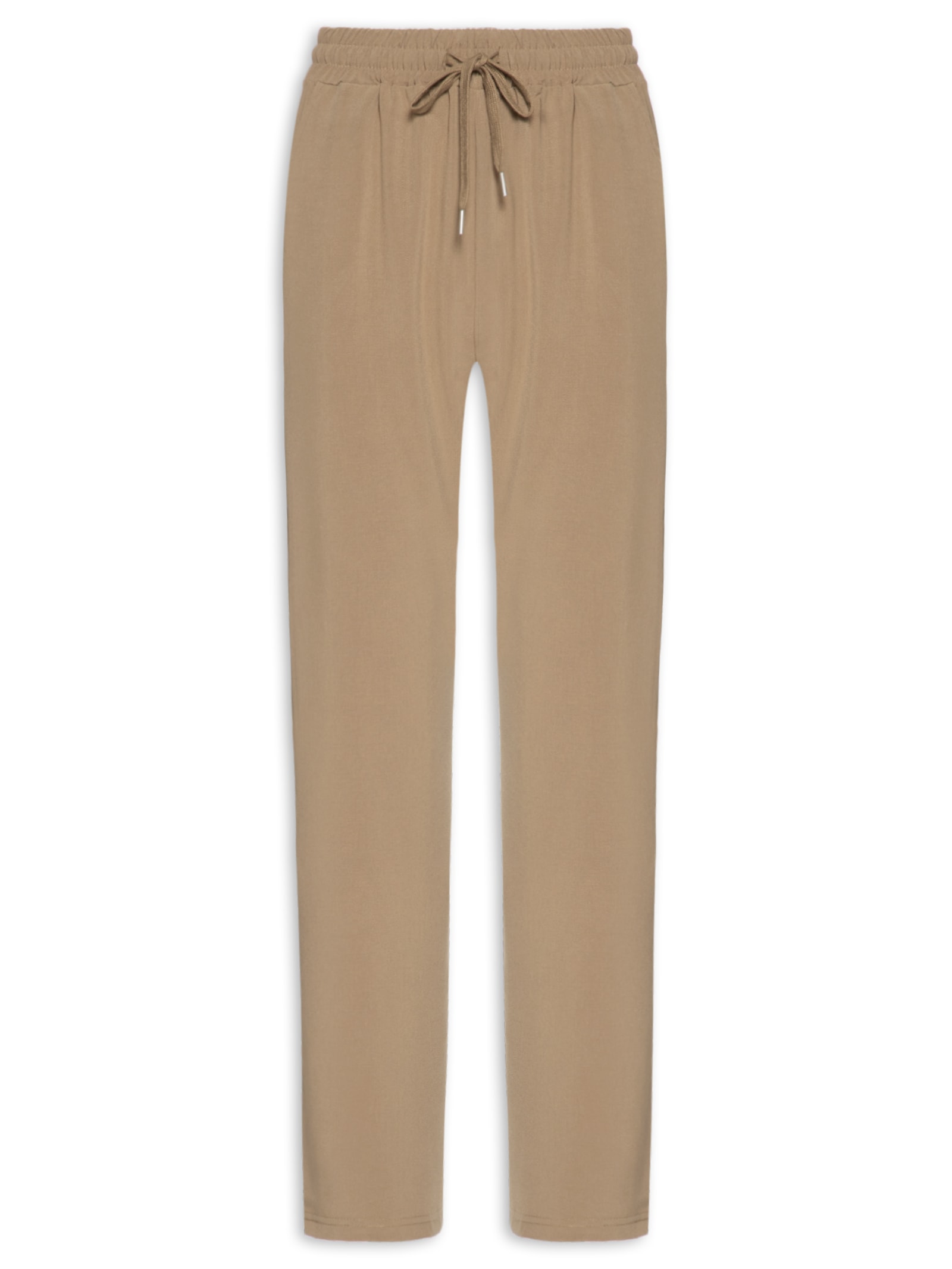 Calça Feminina Reta Com Cordão Marrom Basiq