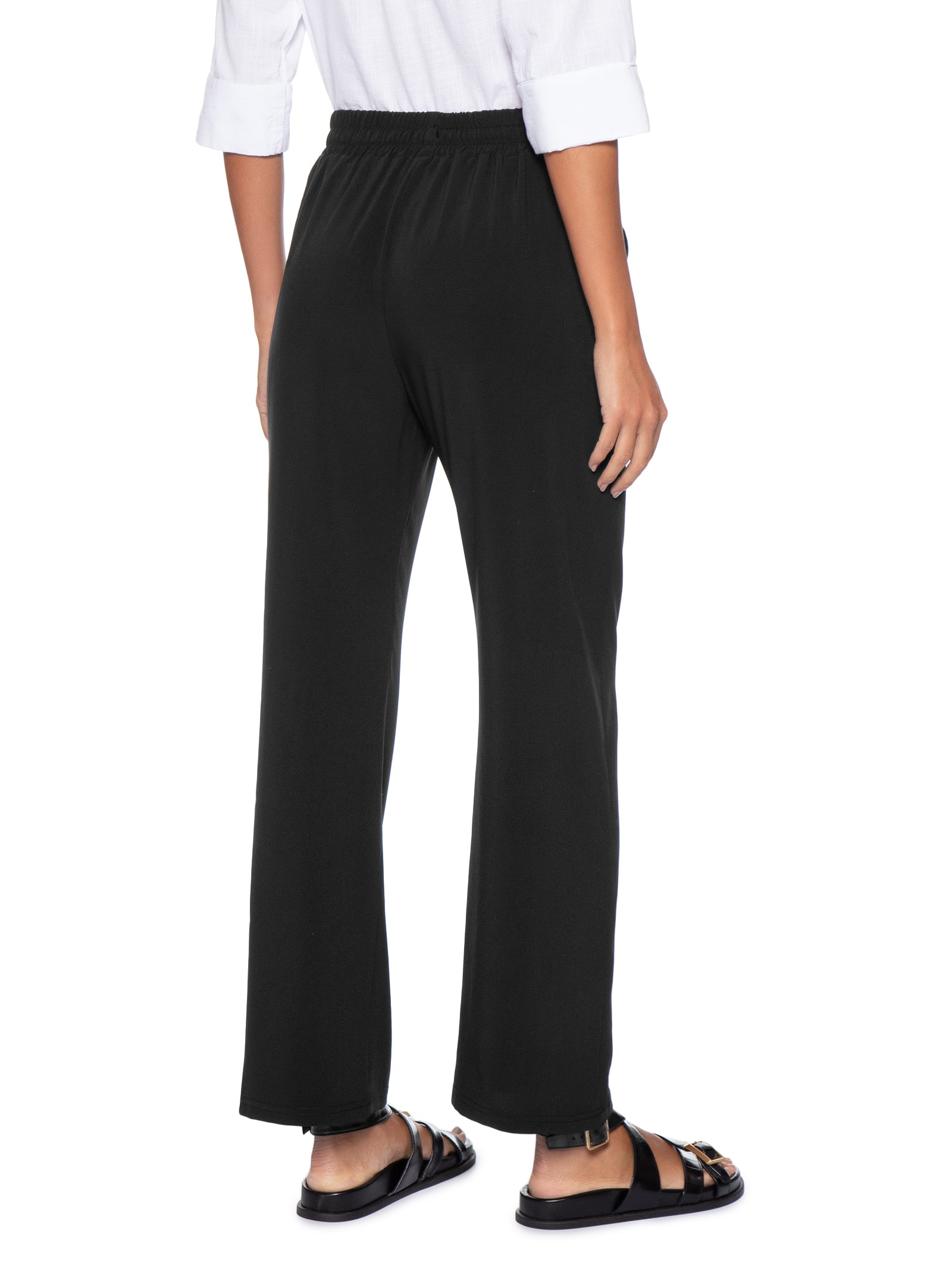 Calça Feminina Reta Com Cordão Preto Basiq