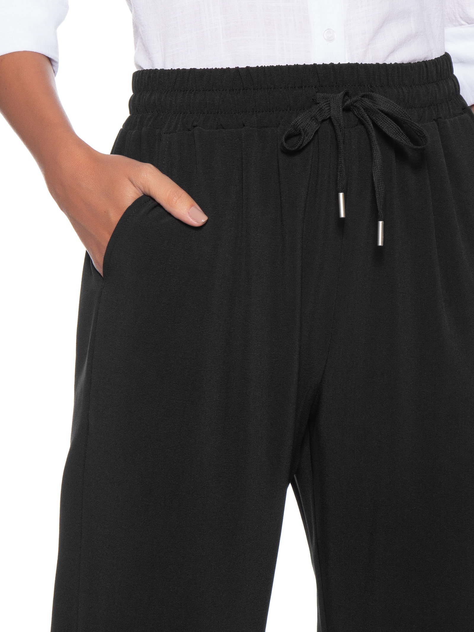 Calça Feminina Reta Com Cordão Preto Basiq