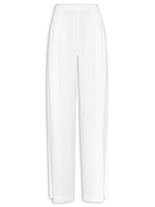 Calça Feminina Reta Com Fendas De Crepe – Branco