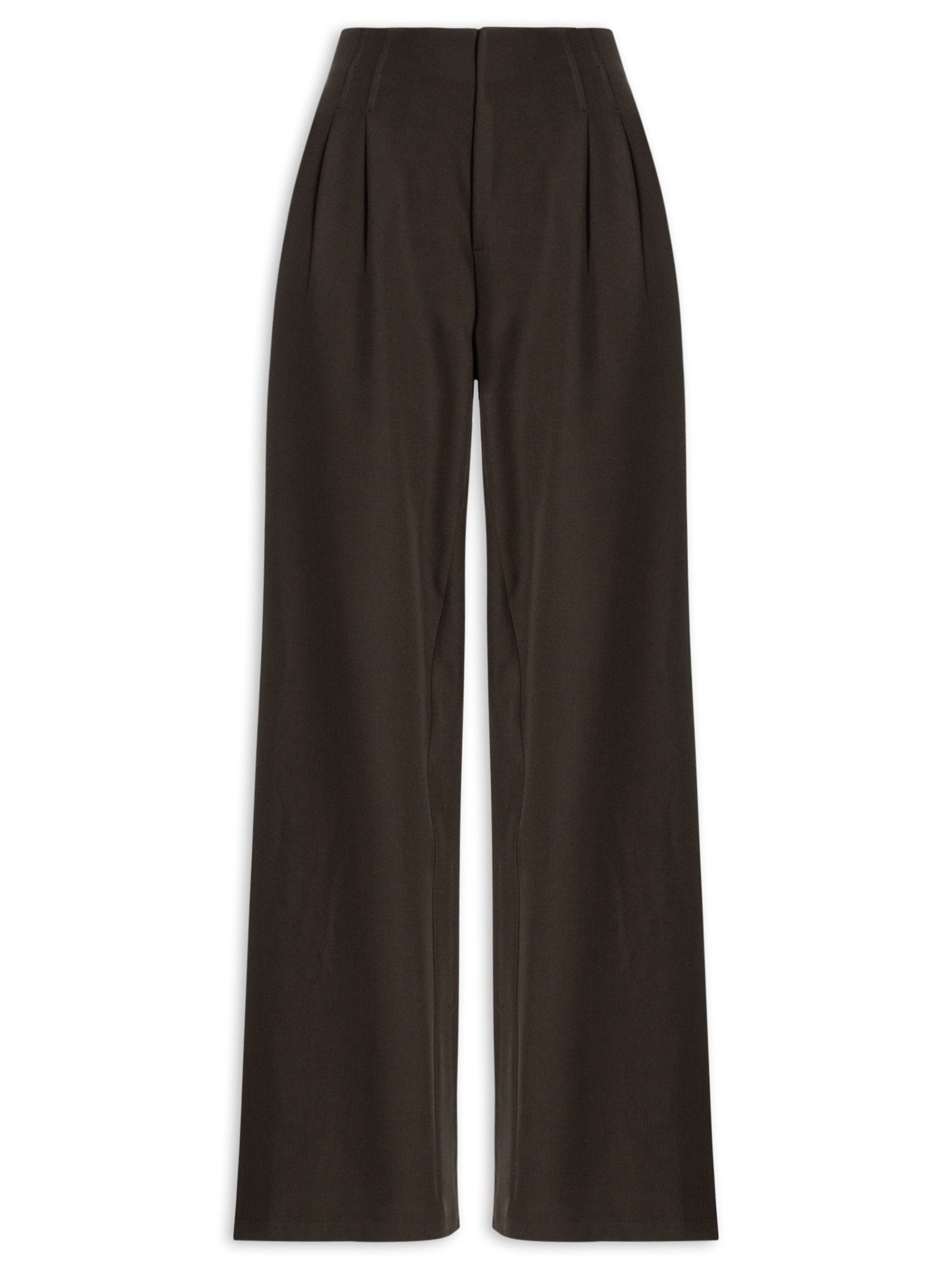 Calça Feminina Reta Com Pregas Marrom Basiq